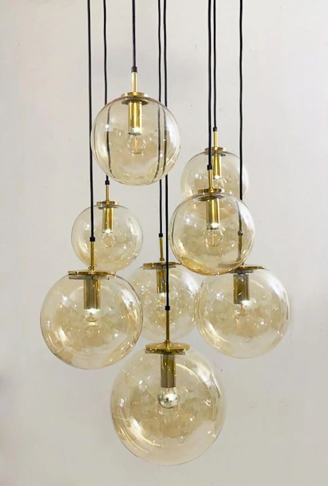 Mid Century Modern Cascade Chandelier, Glass Globes, Limburg, 1970s photo buy