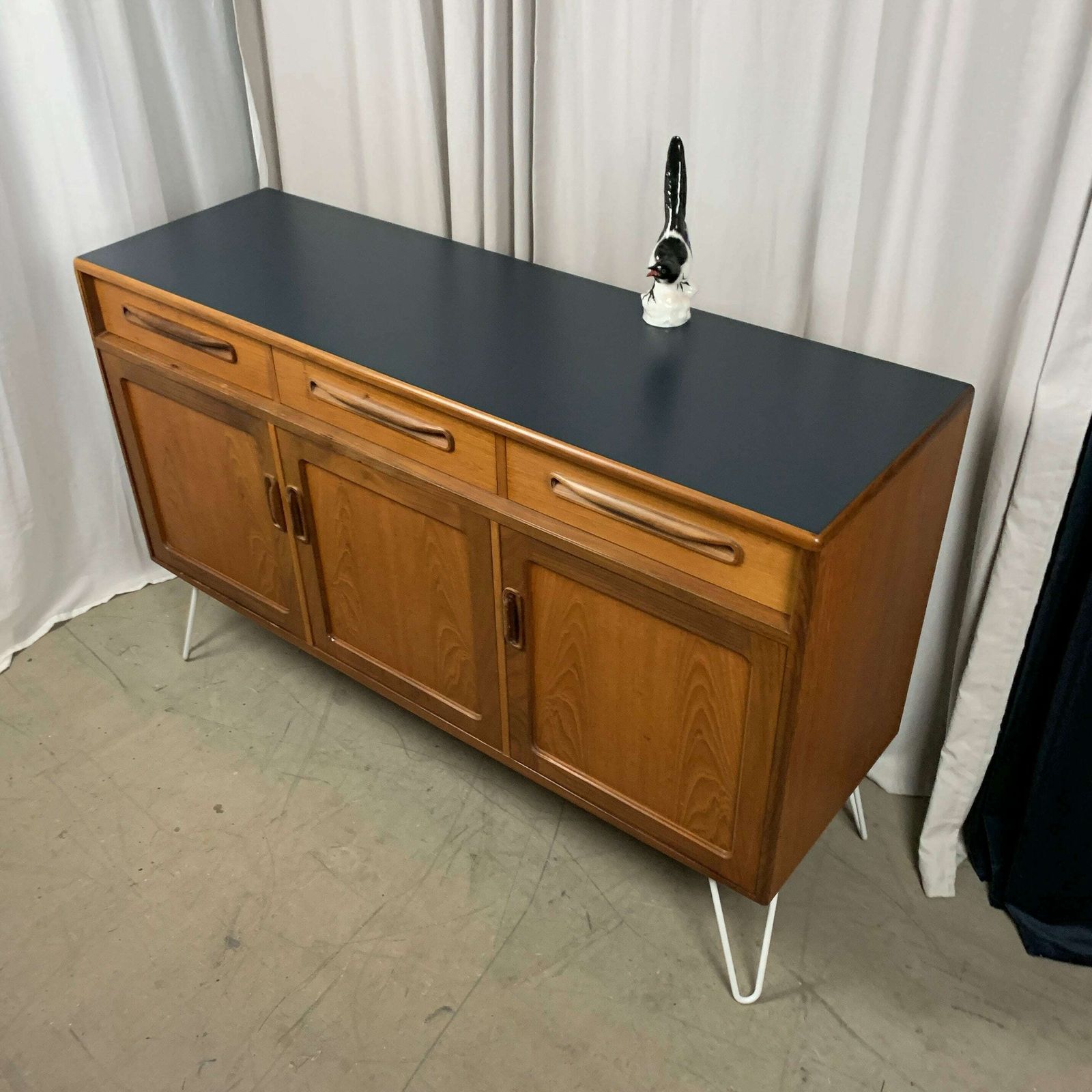 G Plan Fresco Sideboard With Painted Teal Top & Brand New Hairpin Legs
