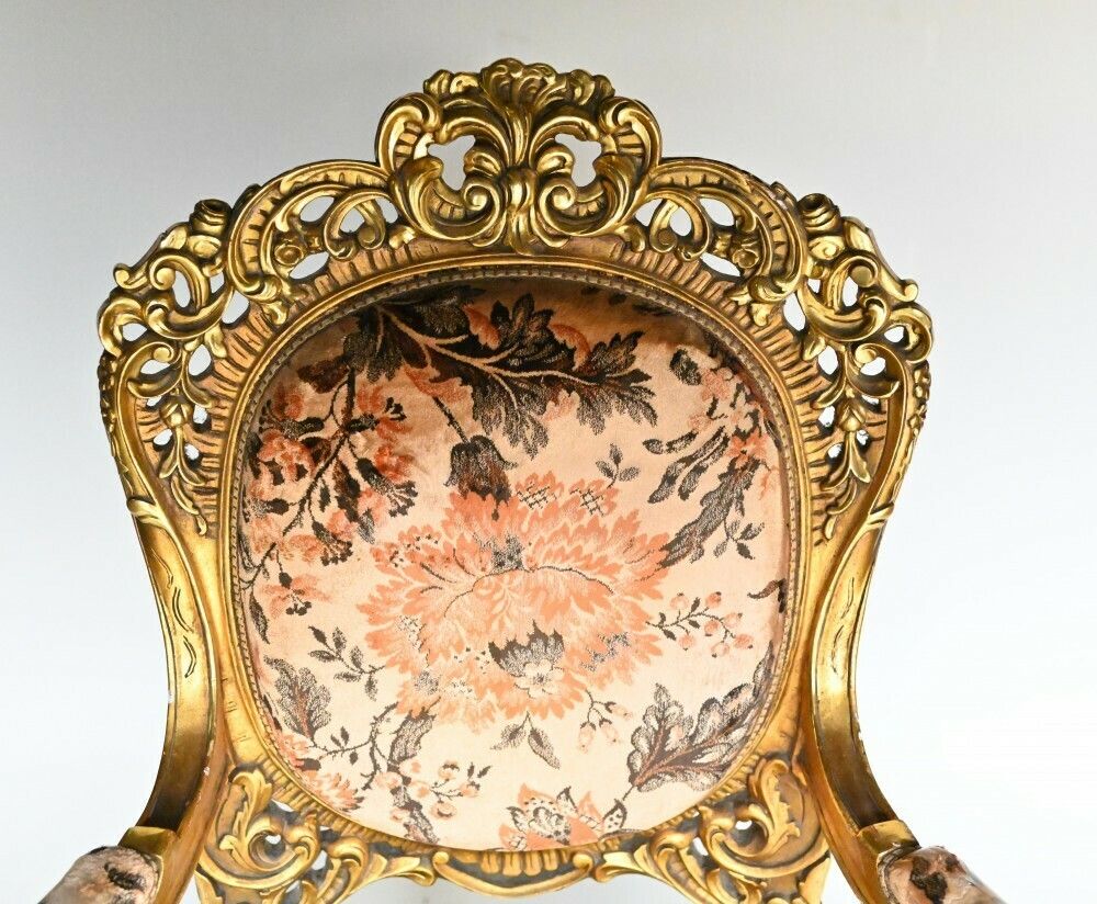 Pair French Salon Chairs Art Nouveau Gilt Fauteuils photo vinterior