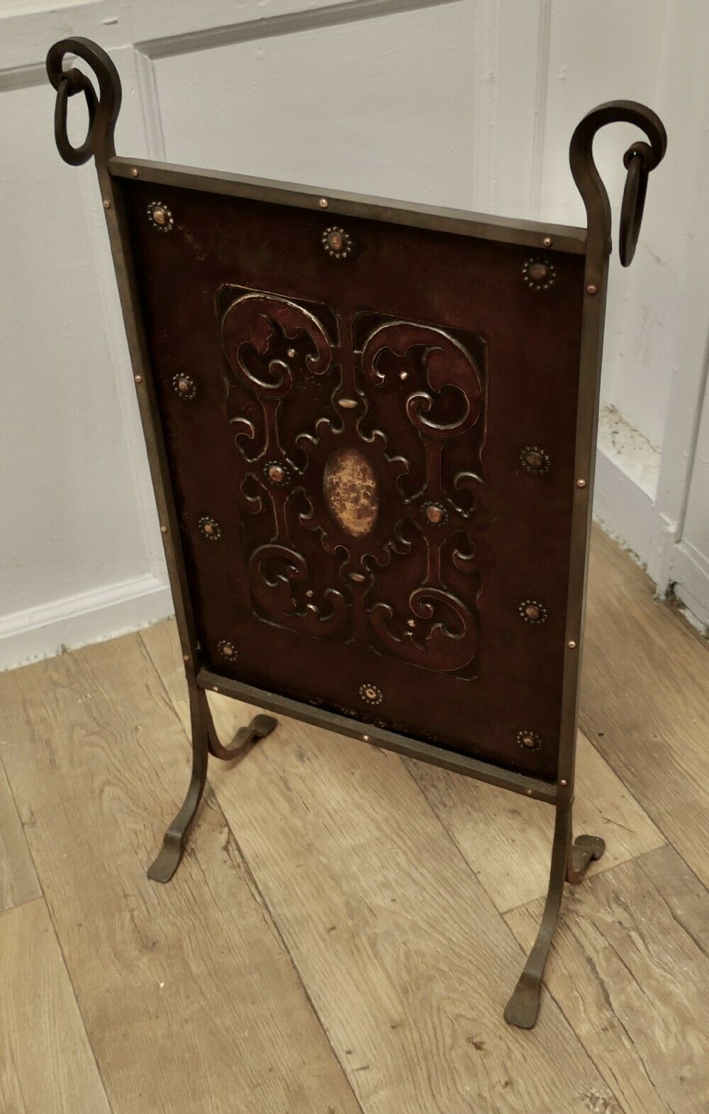 Victorian Arts And Crafts Copper And Iron Fire Screen photo for sale
