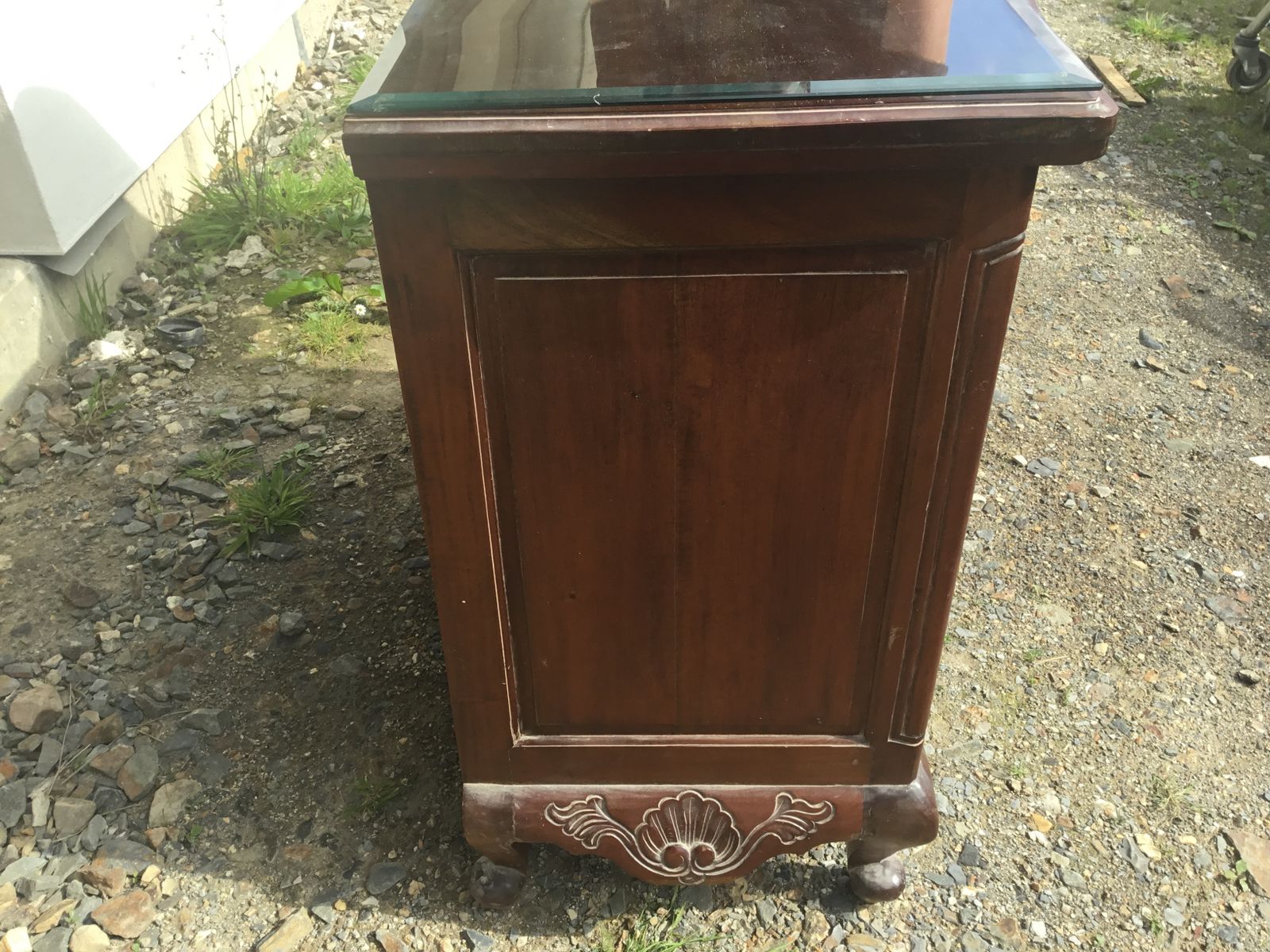 Mahogany Chest Of Drawers With Beveled Edge Glass Protector Top photo vinterior