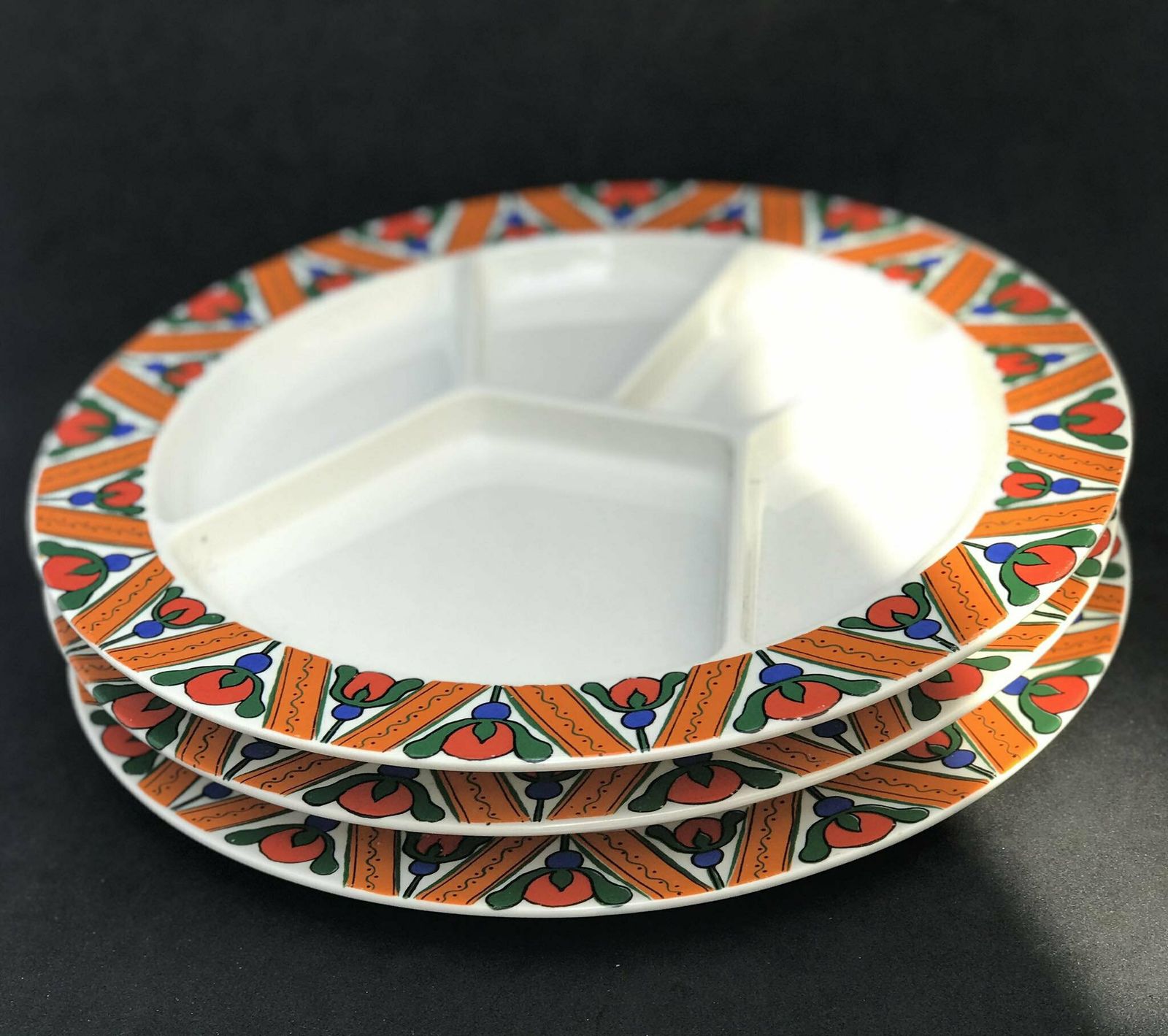Set Van 3 Oranje Fondueborden Villeroy & Boch Jaren 70 – Rood, Groen – Tapas, Sushi, Hapjes, Amuses – Zeldzaam – Jaren 1970 – Tafeldecoratie – Oranje photo buy