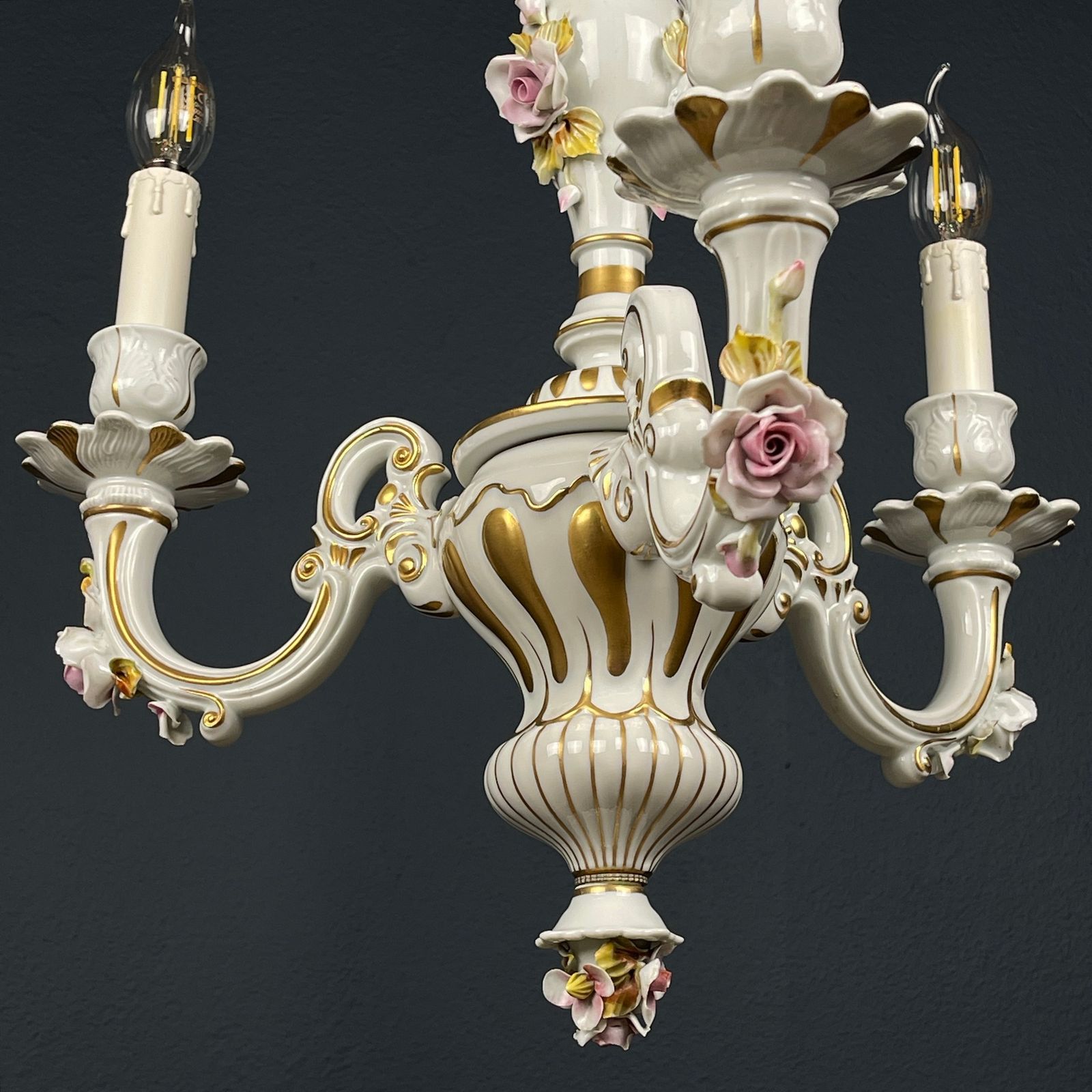Vintage Capodimonte Porcelain 3 Arm Chandelier Italy 1940s photo Lighting