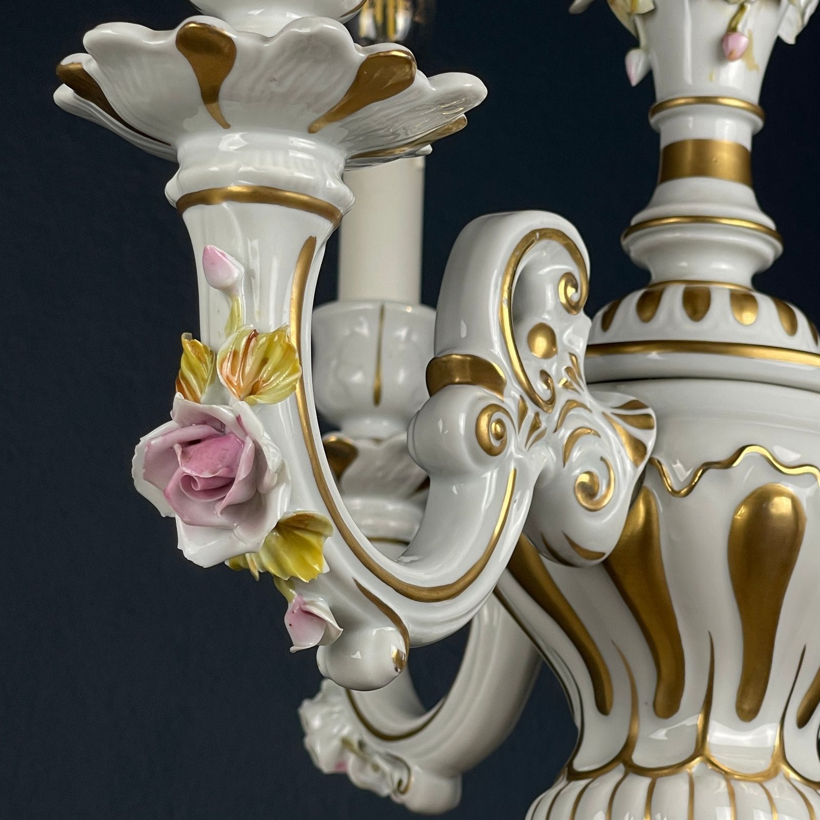 photo furniture Vintage Capodimonte Porcelain 3 Arm Chandelier Italy 1940s