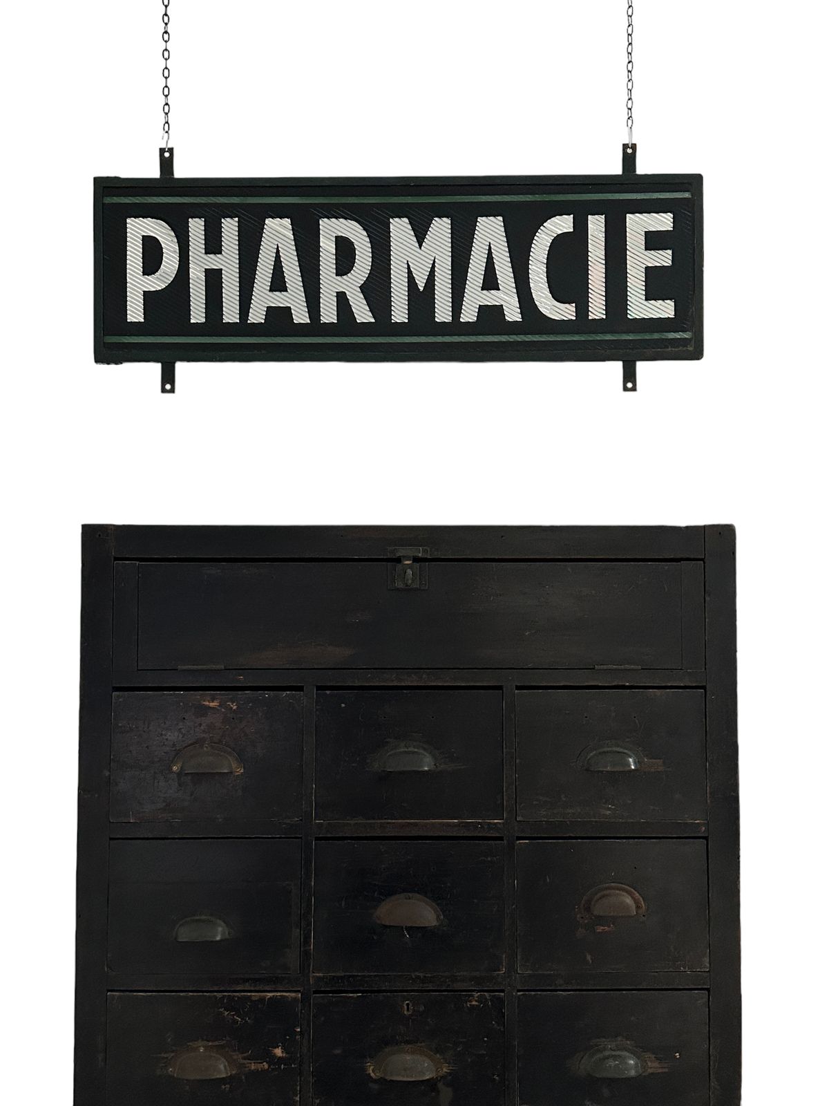 Antique French Double Sided Glass Pharmacy Pharmacie Apothecary Chemist Hanging Sign photo 1595.0