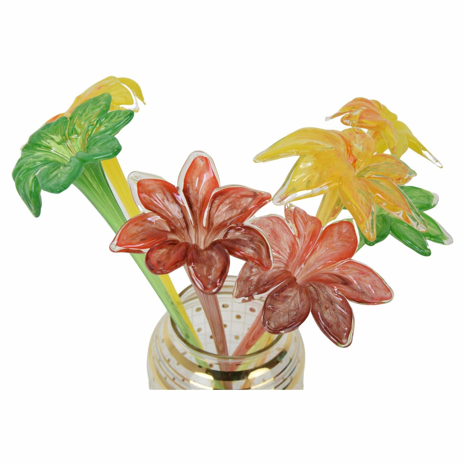 Set Of Seven Glass Flowers, Glasswork Novy Bor, 1950's.