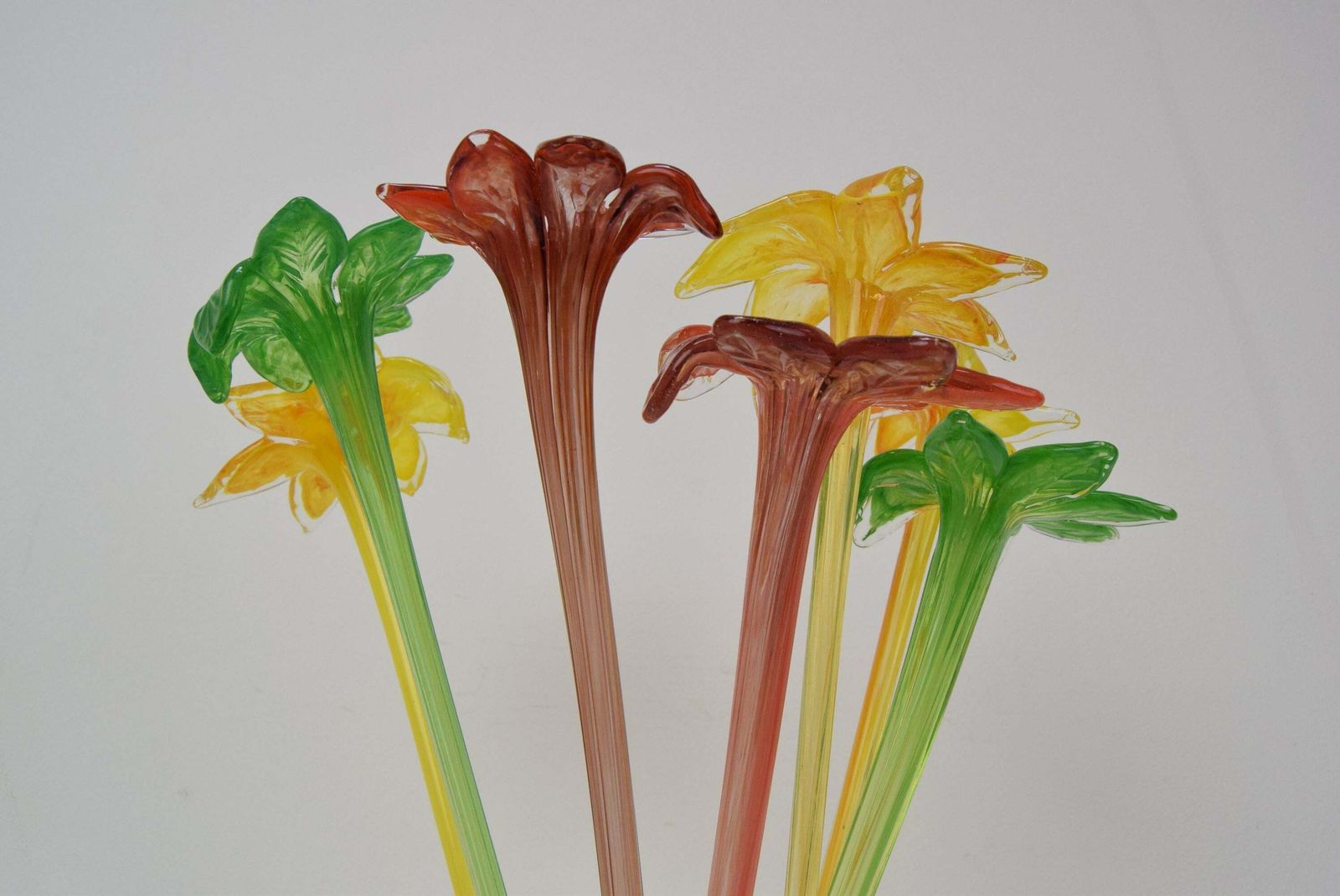 Set Of Seven Glass Flowers, Glasswork Novy Bor, 1950's. photo 352.0