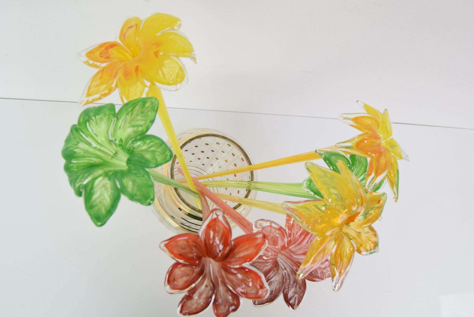 Set Of Seven Glass Flowers, Glasswork Novy Bor, 1950's. photo vinterior