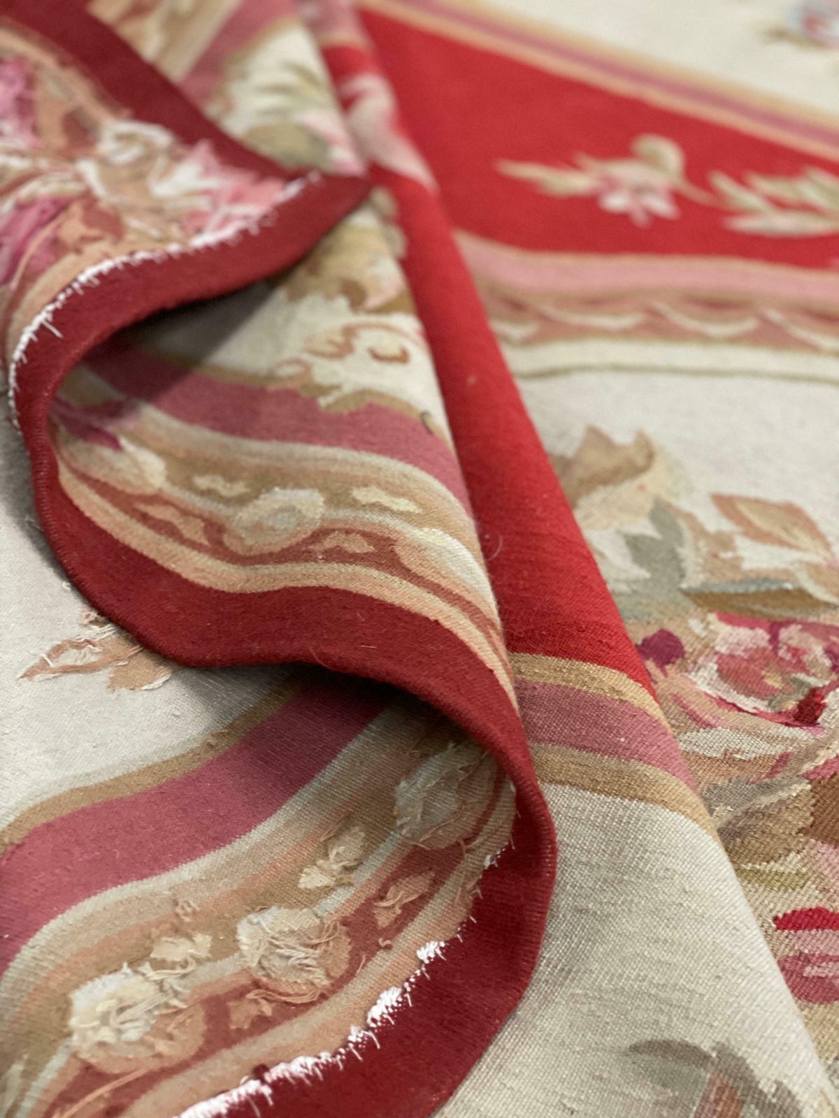 Handmade Carpet Vintage Aubusson Rug 1980 French  Red And Beige Wool Rugs photo vintage