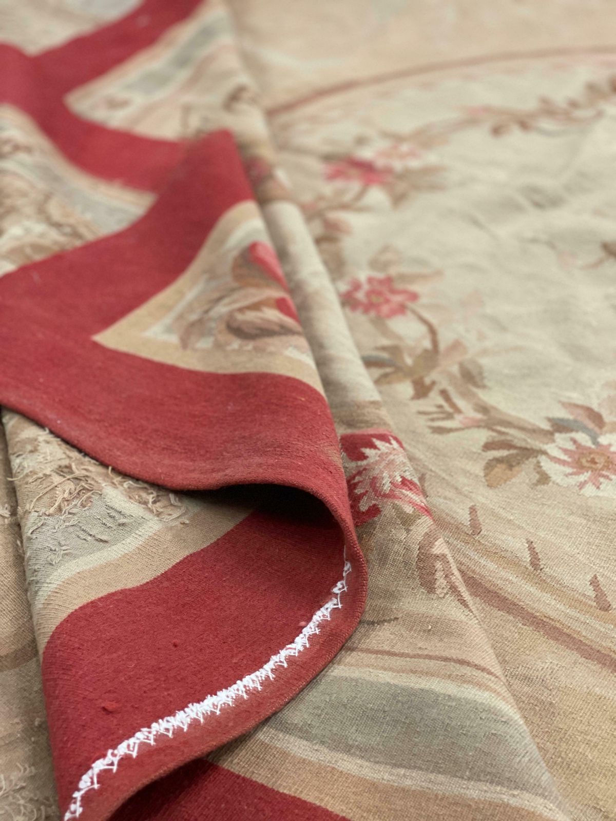 Handmade Aubusson Rug 1980 French  Carpet Vintage Pink And Beige Wool Rugs photo vintage