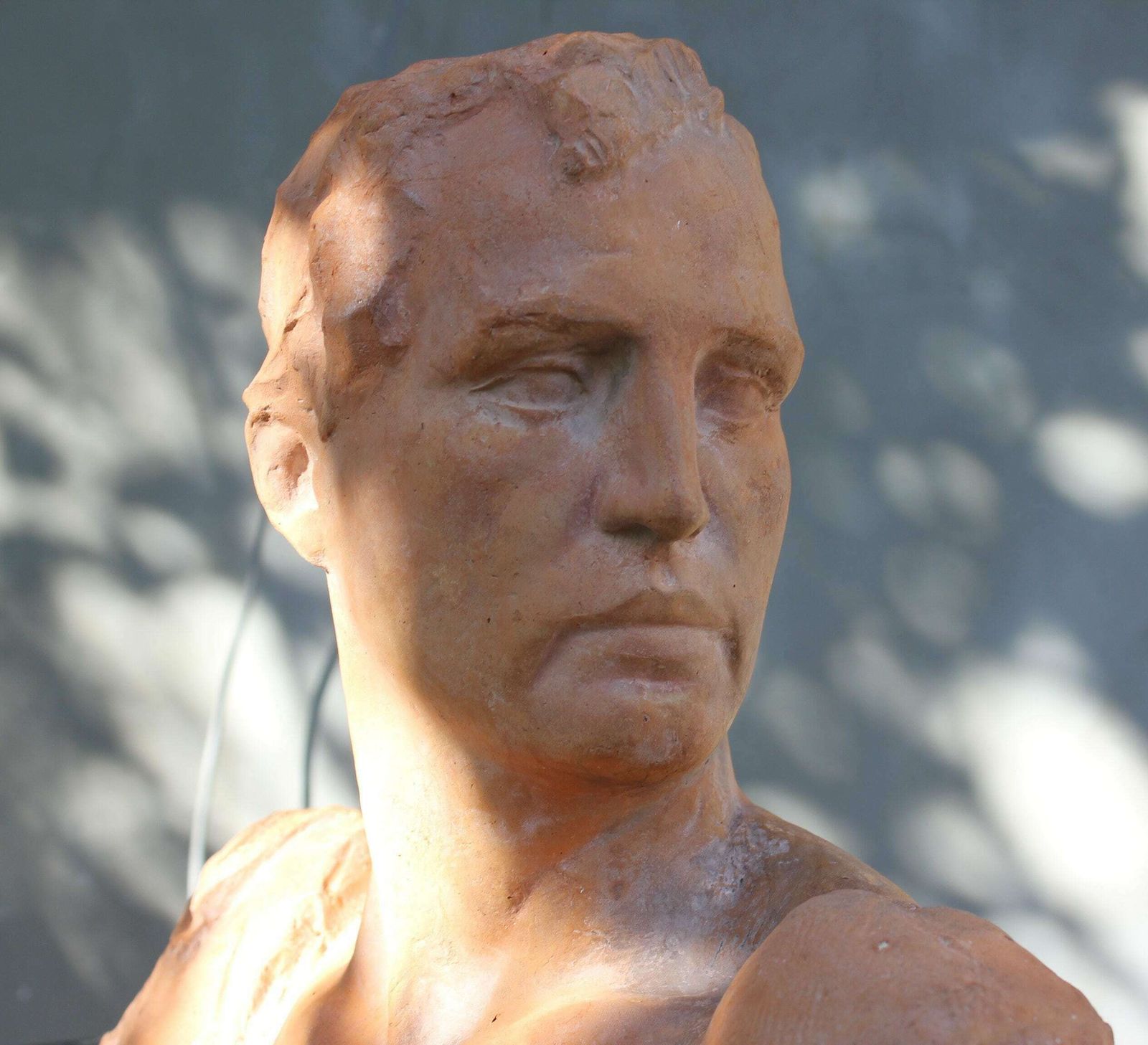 Victor Demanet Impressive Terracotta Statue, Art Deco Bust Of Man Signed, Original Art Work Of Belgian Artist
