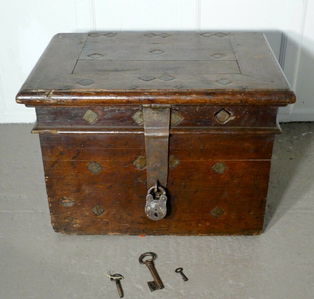 17th Century French Coffer, Oak Silver Treasure Chest, Strong Box