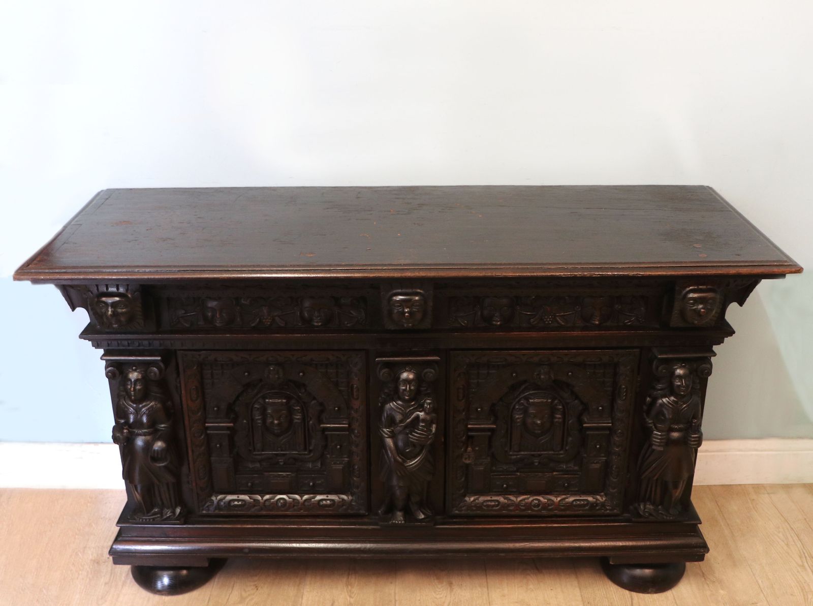 A Magnificent Flemish Oak Side Cabinet In The Baroque Style.