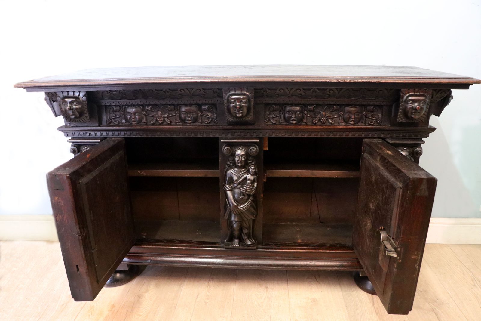 A Magnificent Flemish Oak Side Cabinet In The Baroque Style. photo Furniture