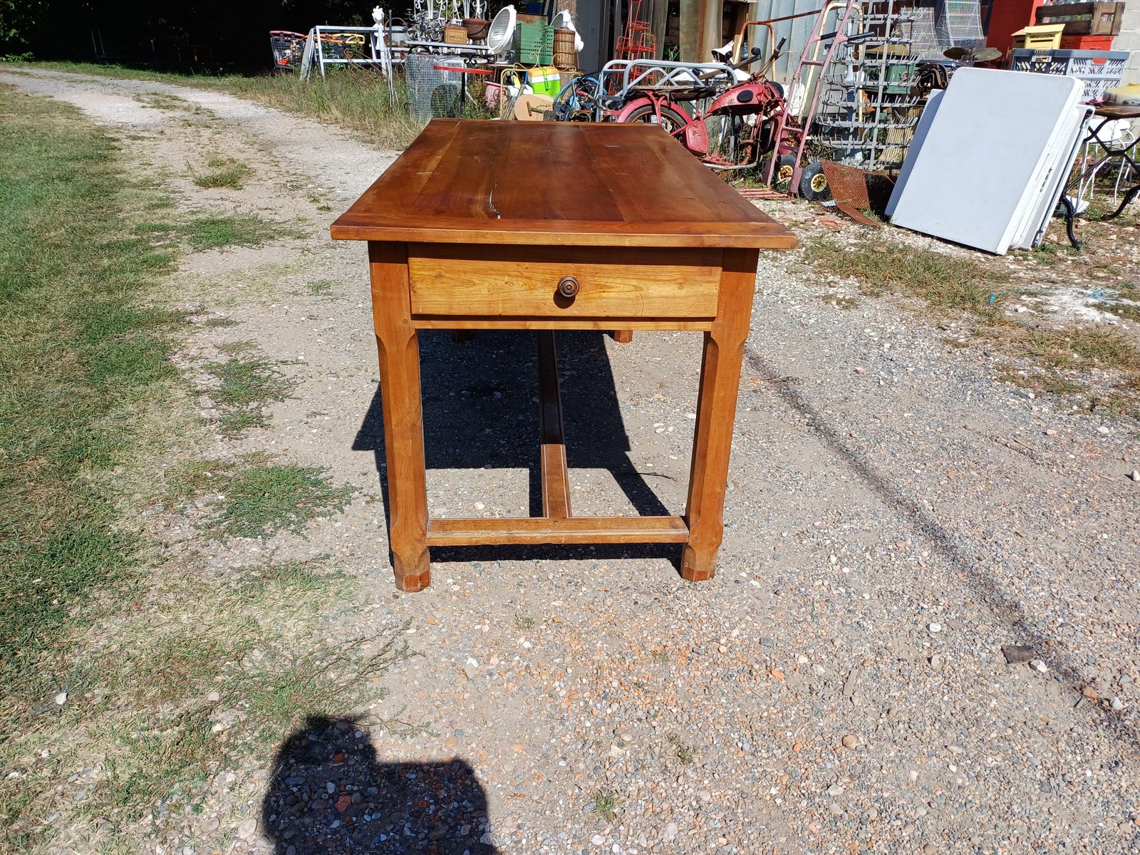 19th Century Country Farmhouse Table In Cherry, 3 Drawers. photo vinterior