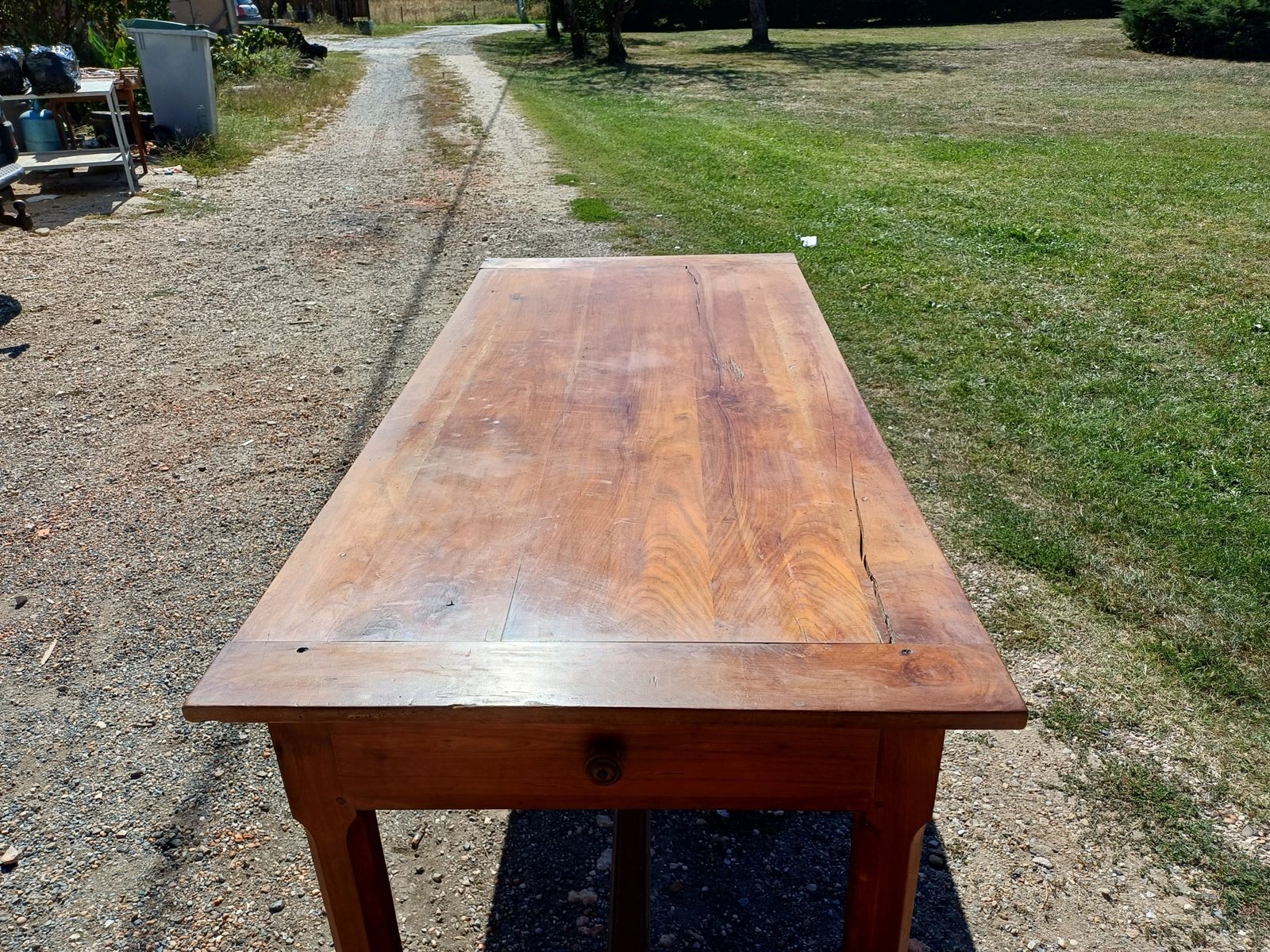 photo for sale 19th Century Country Farmhouse Table In Cherry, 3 Drawers.