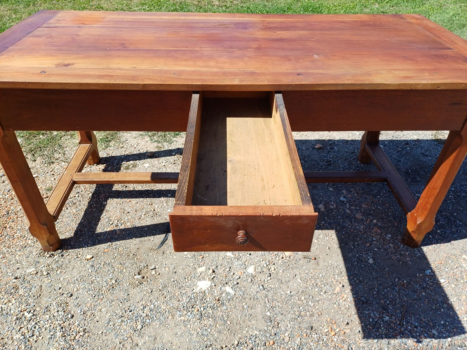 907.6800000000001 19th Century Country Farmhouse Table In Cherry, 3 Drawers. photo