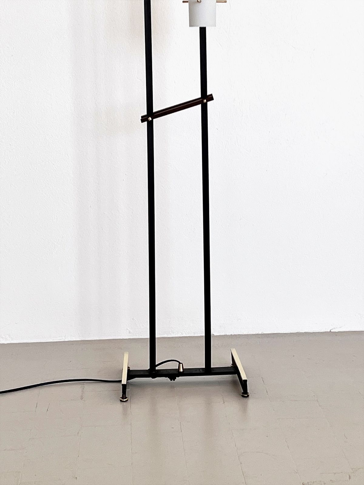 Italian Floor Lamp In White Glass, Wood And Brass By Stilnovo , 1960s photo 950.0