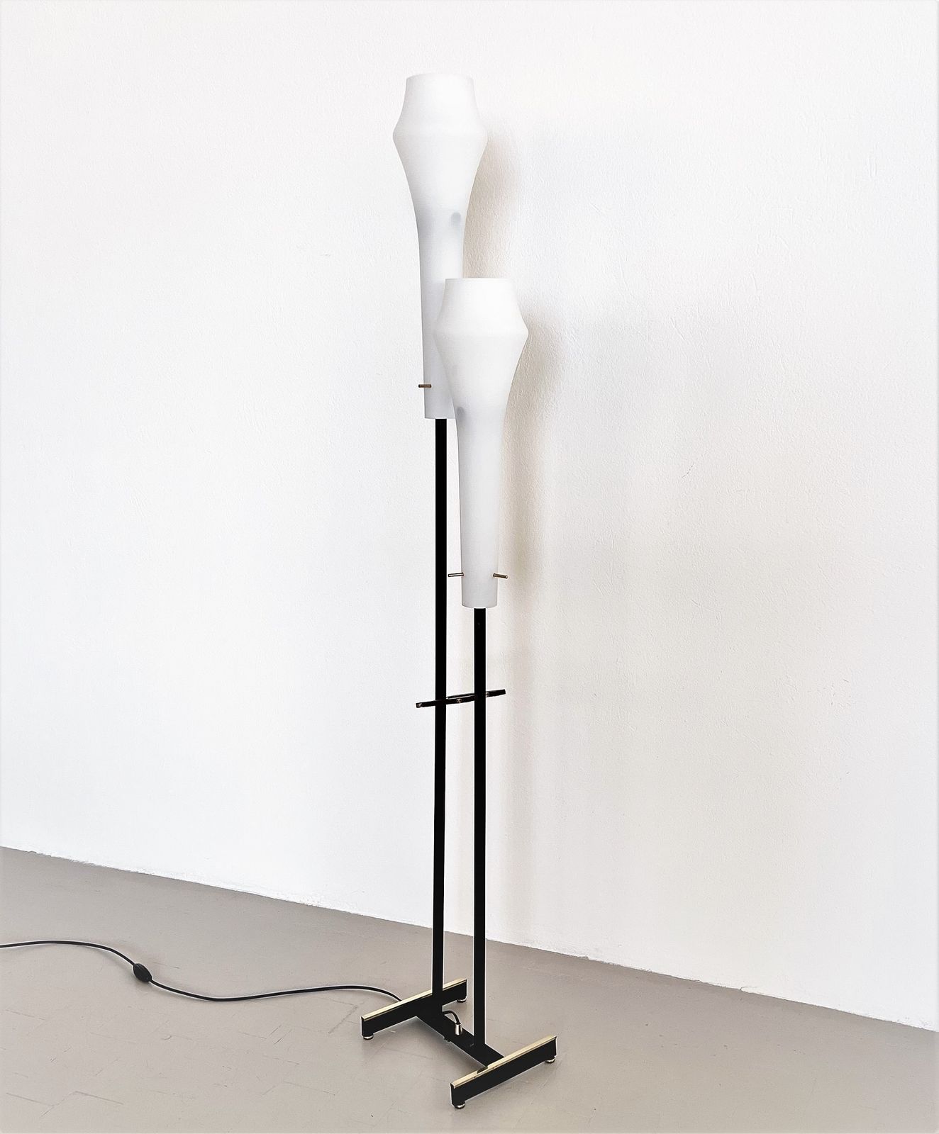 Italian Floor Lamp In White Glass, Wood And Brass By Stilnovo , 1960s photo buy
