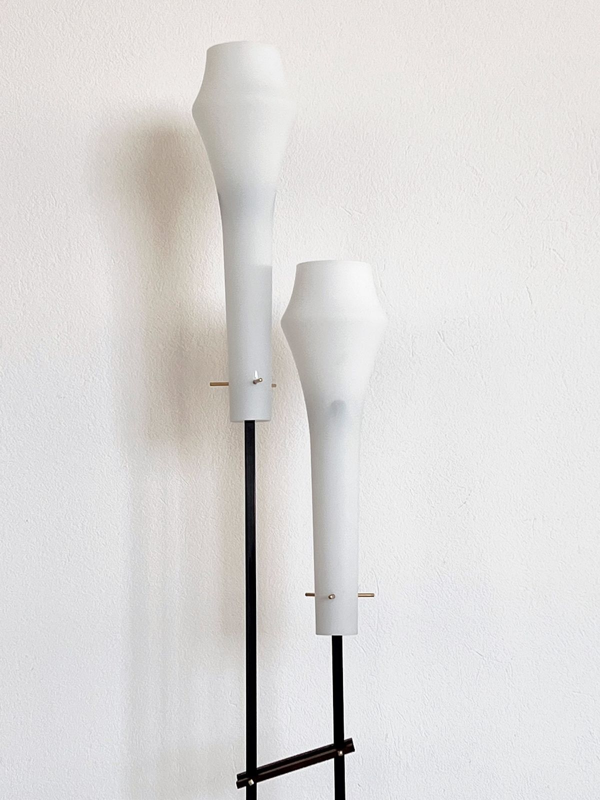 Italian Floor Lamp In White Glass, Wood And Brass By Stilnovo , 1960s photo vintage