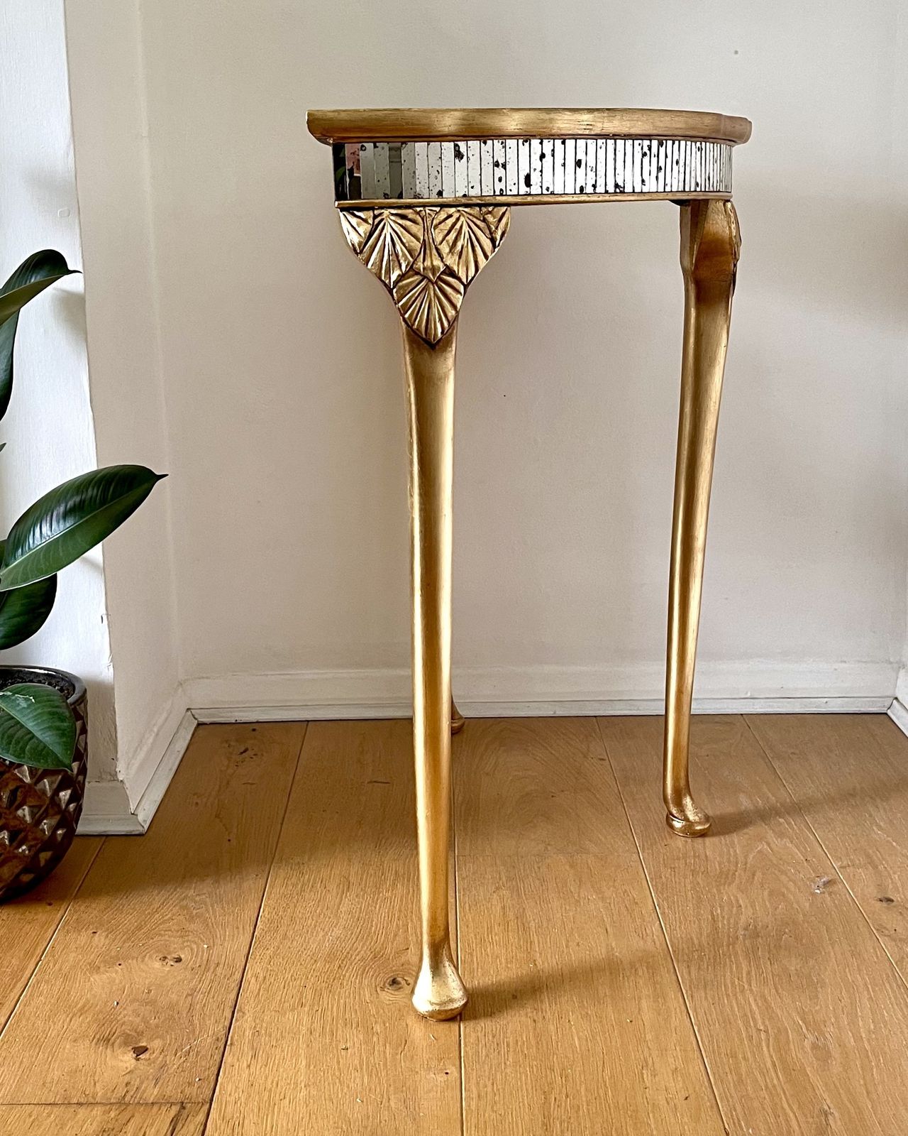 Vintage Gold Gilt Demilune Table With Mirrored Glass photo for sale