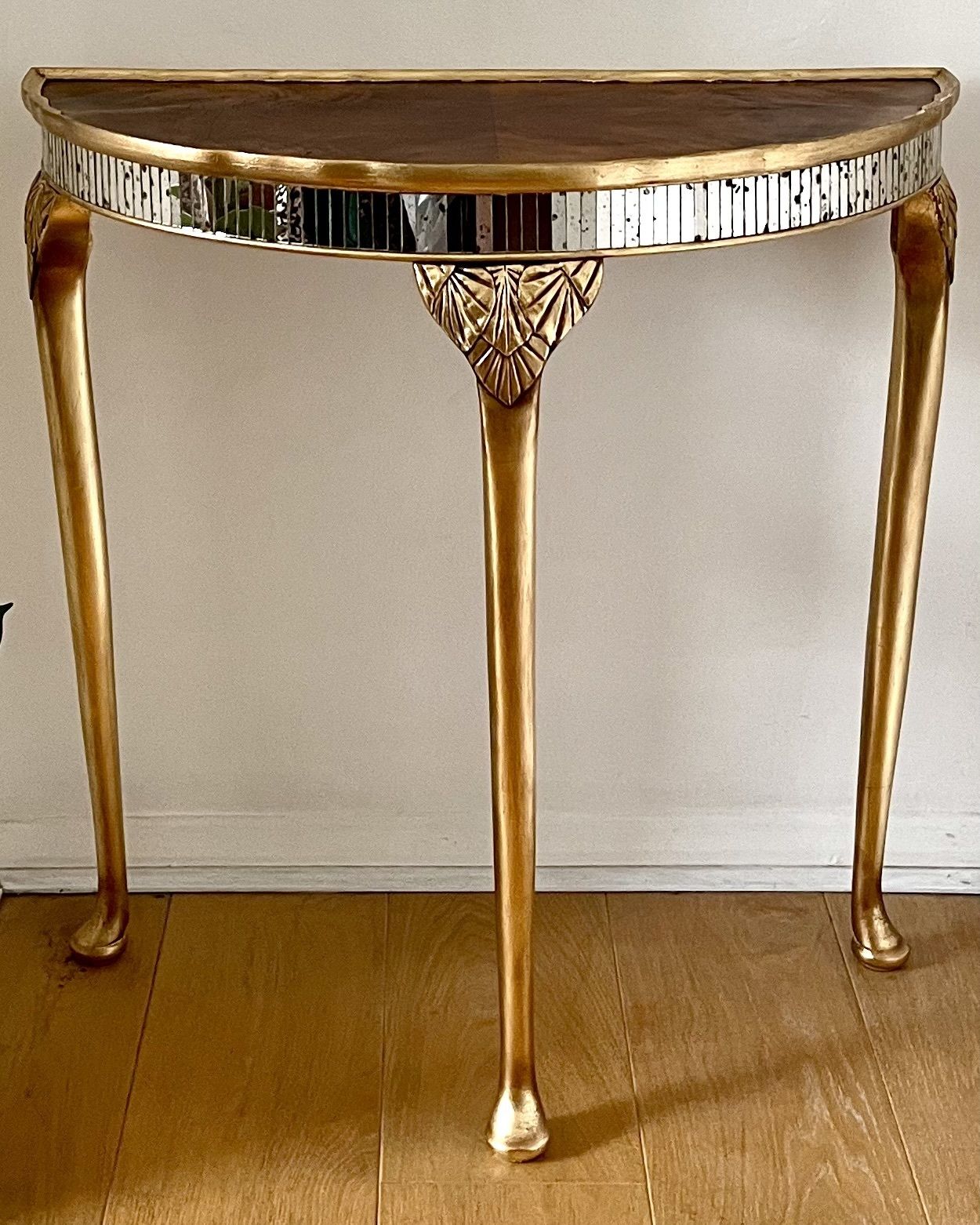 Vintage Gold Gilt Demilune Table With Mirrored Glass photo Furniture