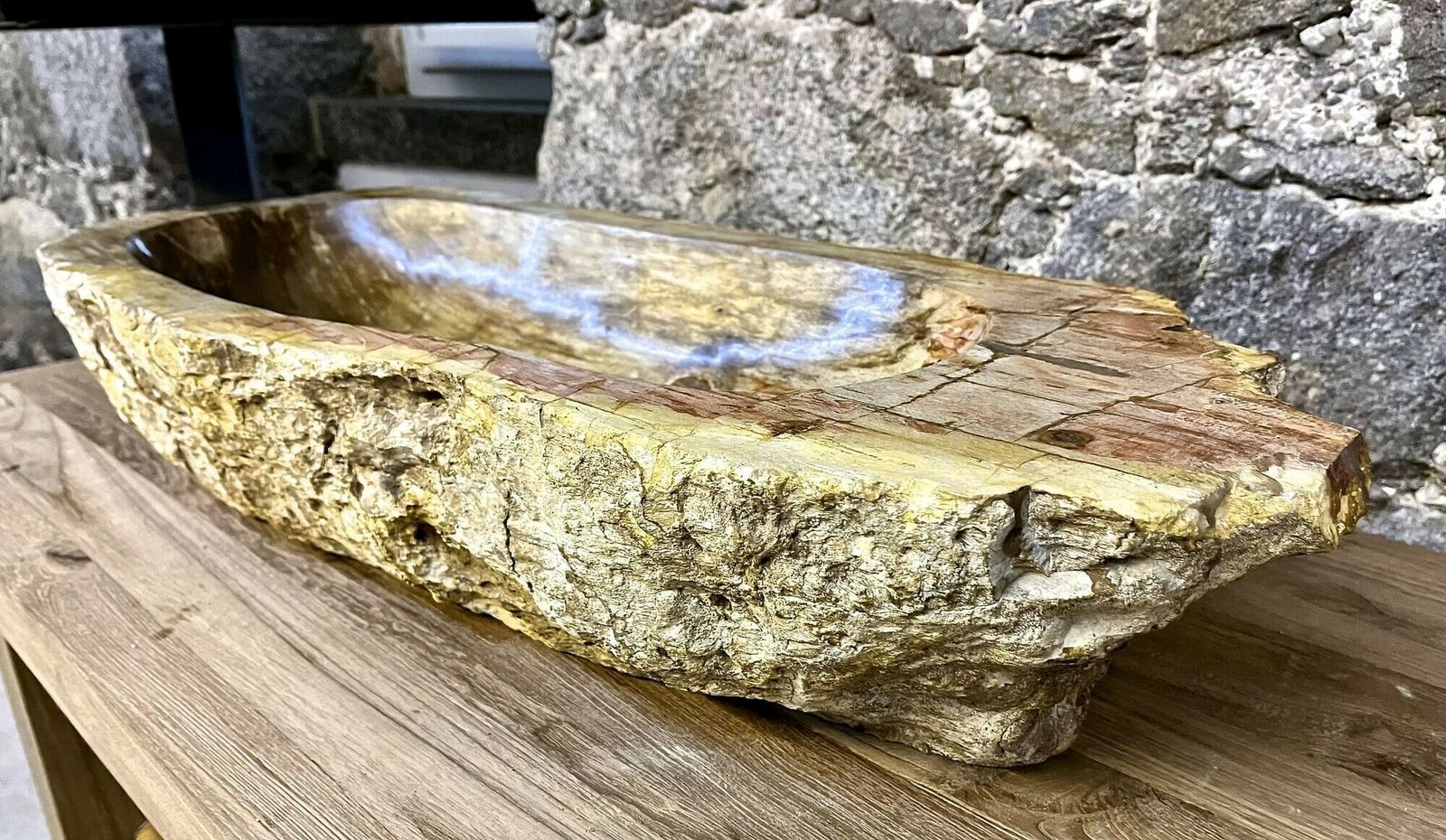 Petrified Wood Sink Beige/ Yellow & Brown Tones, Organic Modern   Top Quality photo Home Decor