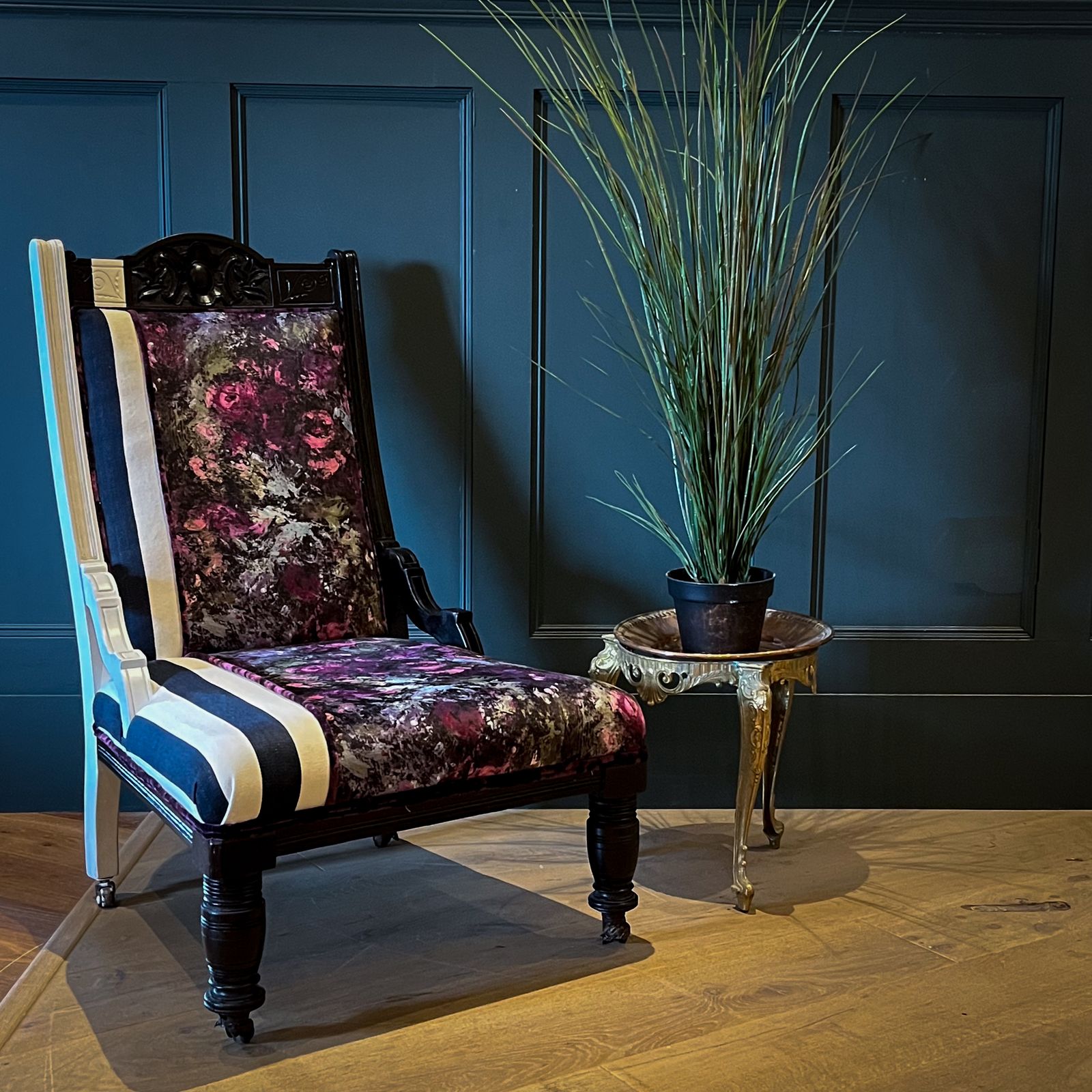 Striped Floral Upholstered Victorian Occasional Chairs photo Furniture