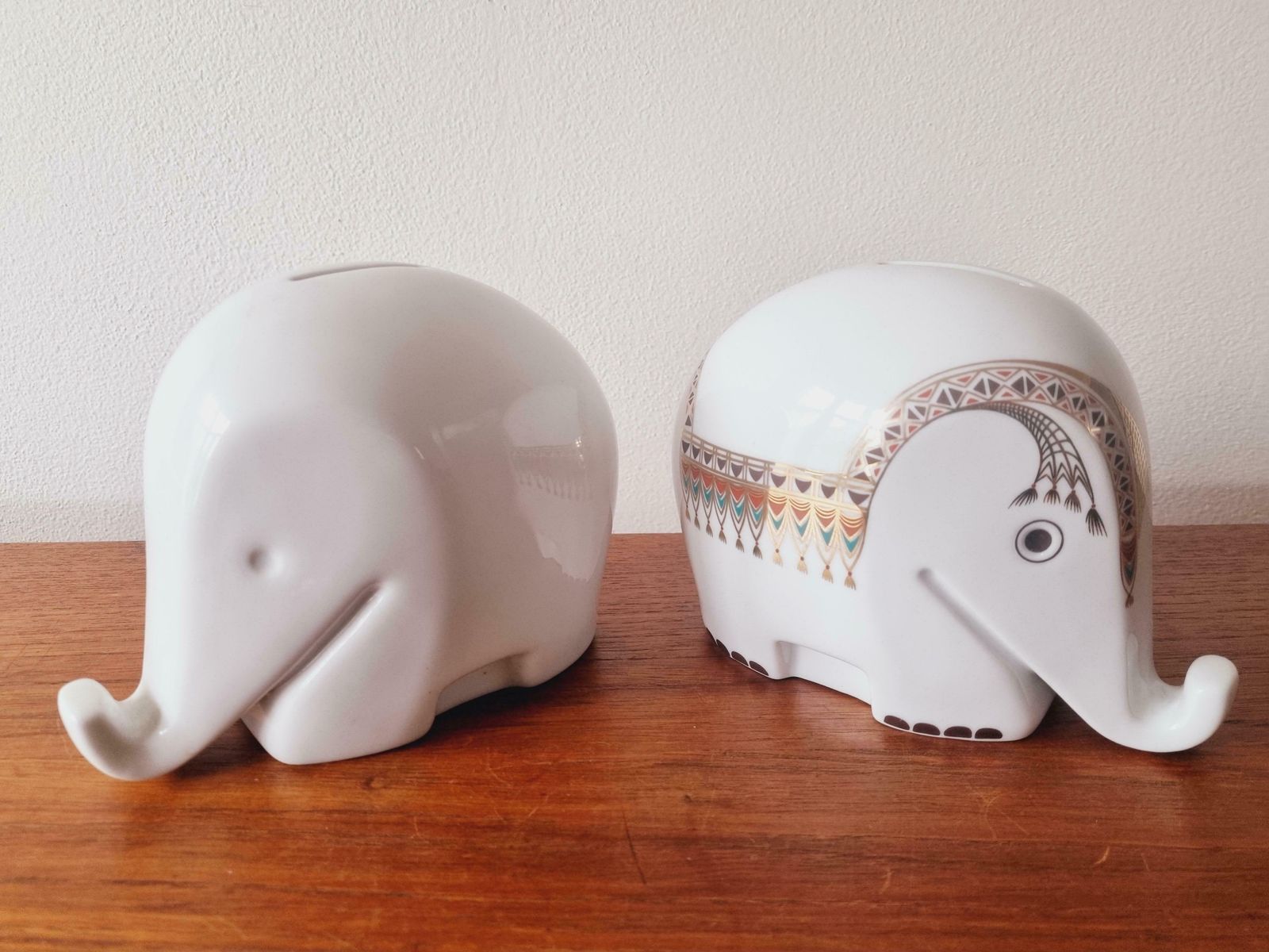 photo for sale Set Of Two Midcentury Porcelain Money Boxes Elephant Drumbo, Luigi Colani, 1970s