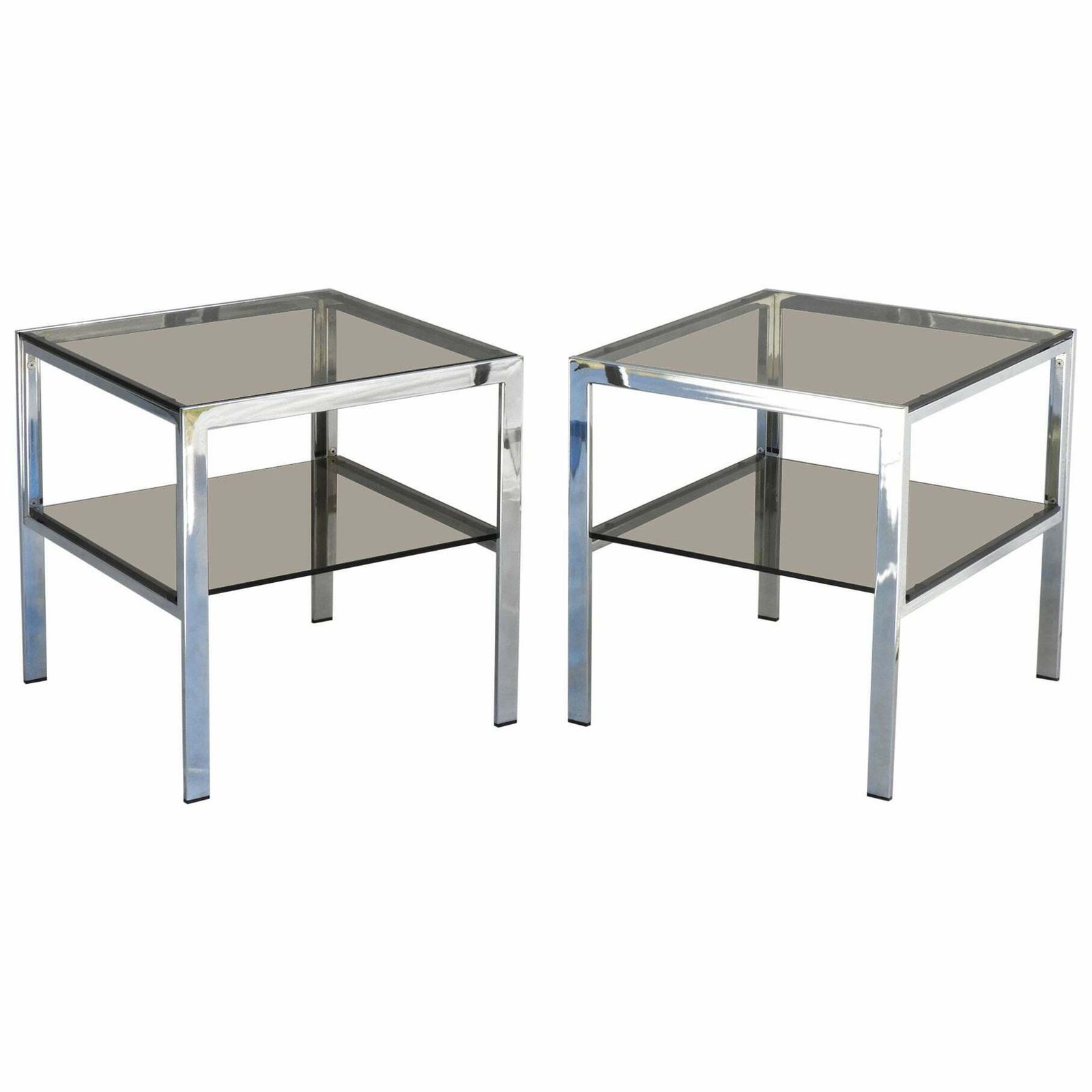 Chrome And Smoked Glass Side Tables C1970s France