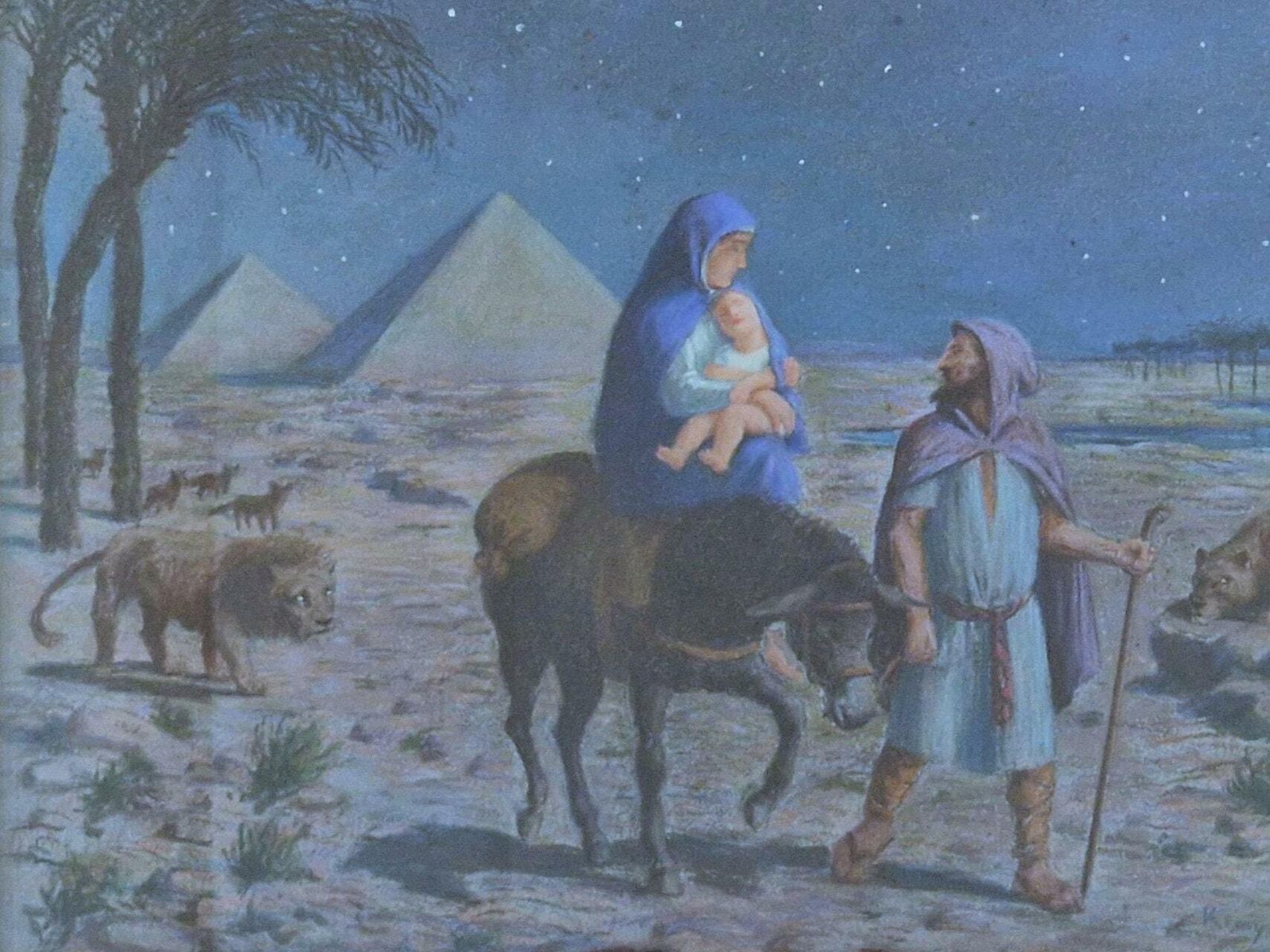 De Vlucht Naar Egypte Van De Heilige Familie Door Remy Mayan, Ingelijste Pasteltekening Van De Geboorte Van Jezus, Religieuze Kunst En Woondecoratie photo furniture