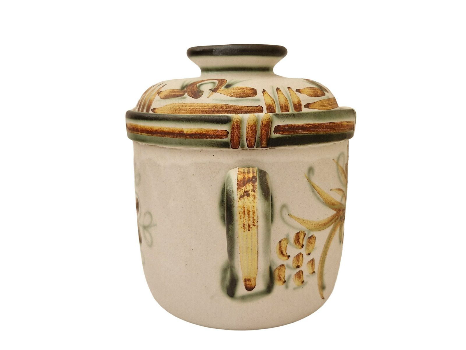 Keraluc Quimper Ceramic Olive Jar, French Mid Century Hand Painted Pottery Lidded Pot photo 76.0