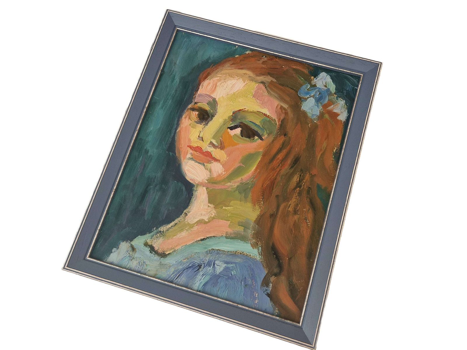 Expressionistisch Portret Van Een Roodharig Meisje, Olieverfschilderij, Mid Century, Ingelijst photo for sale