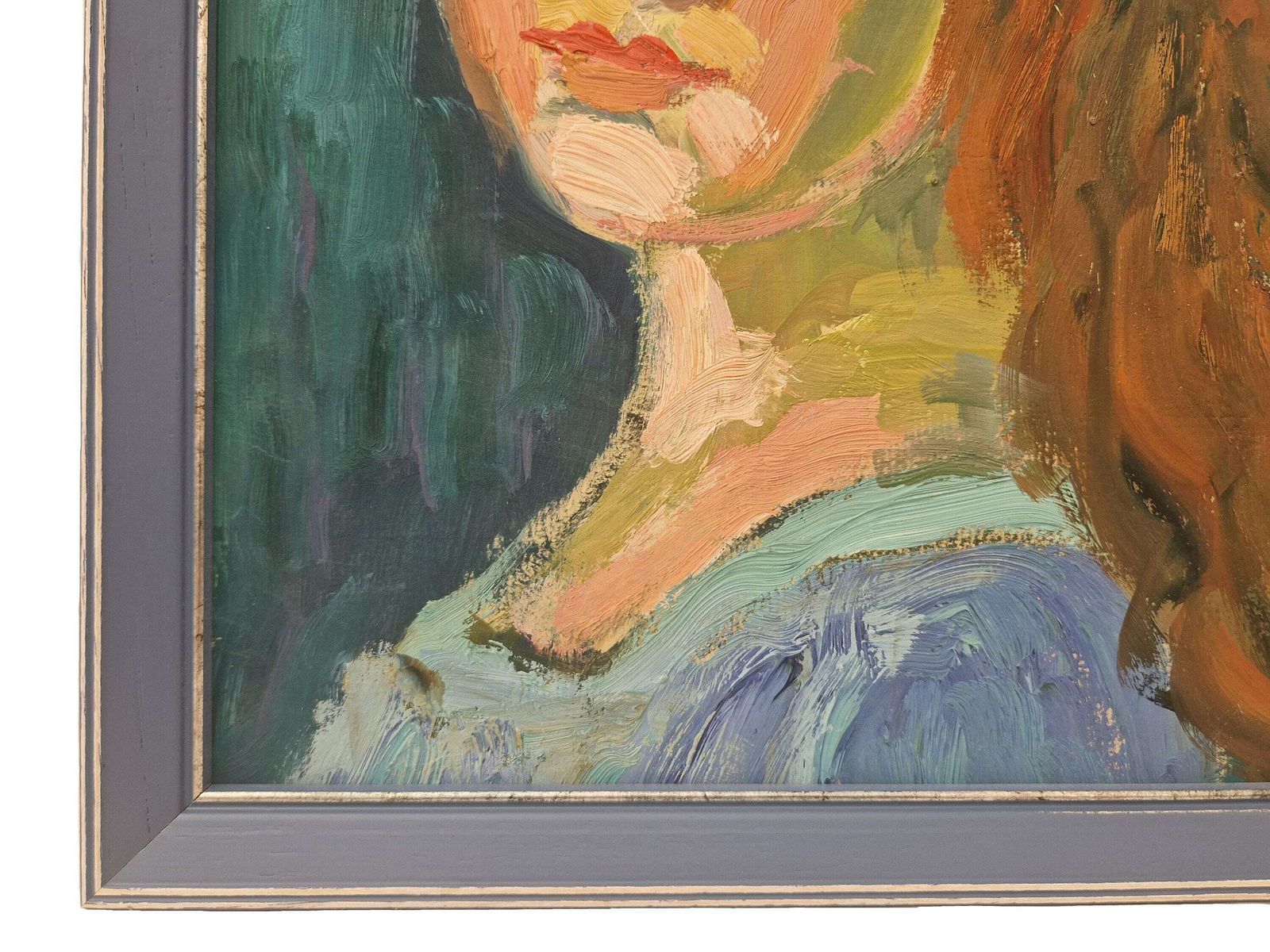 Expressionist Red Hair Girl Portrait Oil Painting, Mid Century Framed French Original Art photo buy
