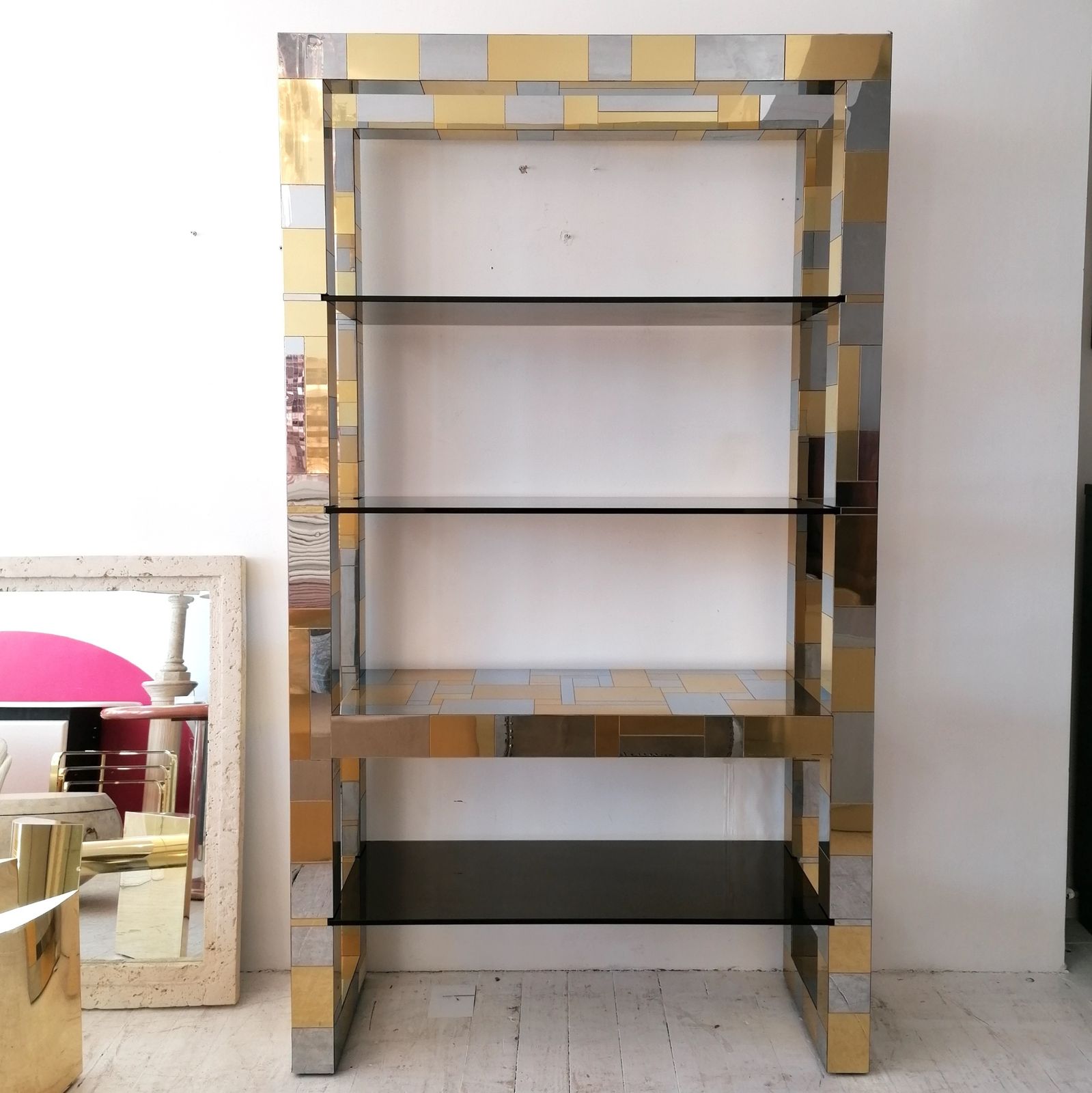 Rare Signed Paul Evans Brutalist 'Cityscape' Large Etagere Freestanding Shelves, 1970s American photo furniture