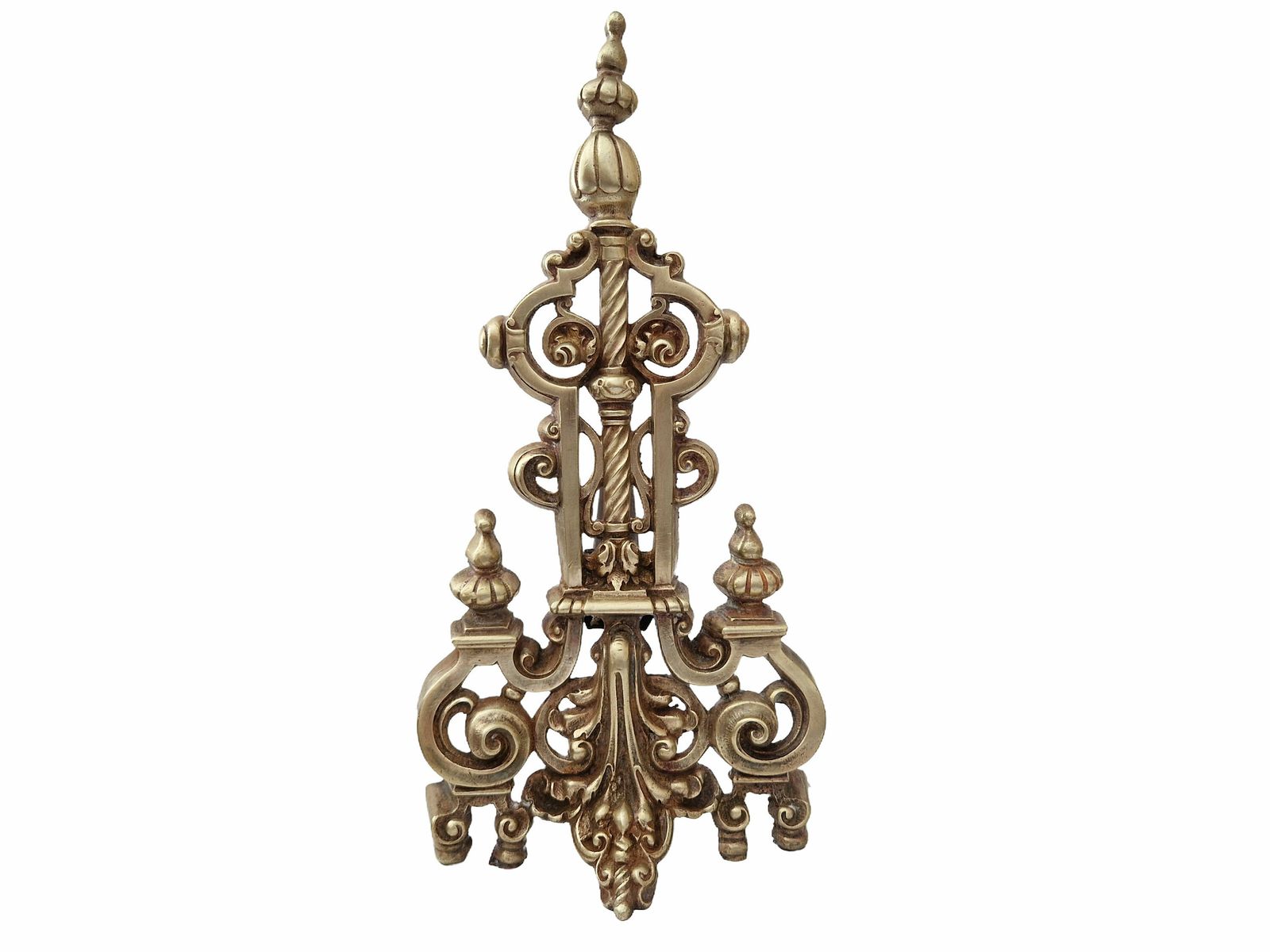 Antique French Brass Fireplace Chenets, A Pair, 19th Century Provincial Andirons photo vintage