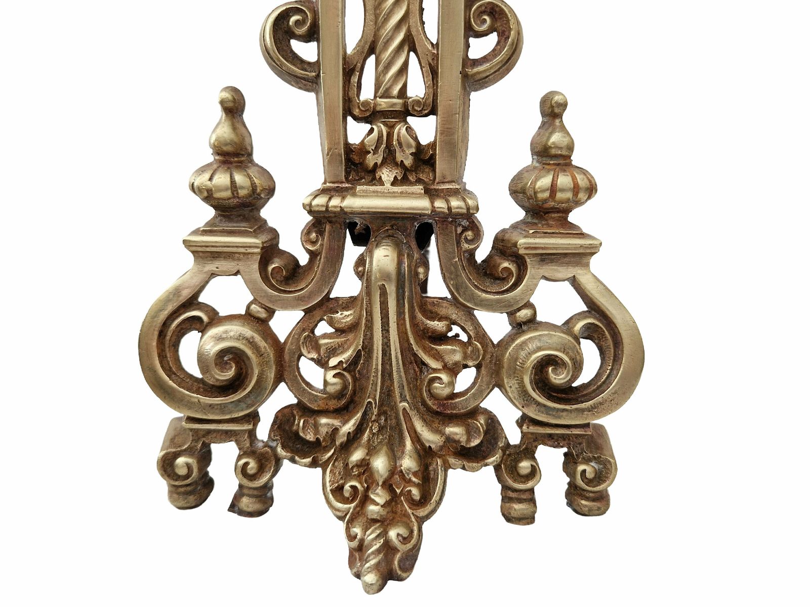 photo for sale Antique French Brass Fireplace Chenets, A Pair, 19th Century Provincial Andirons