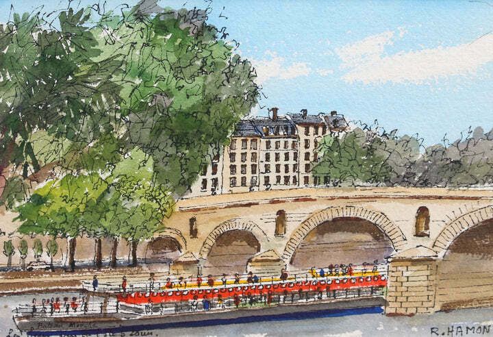 'The Pont Marie And Bateau Mouche' In Paris By Roland Hamon (1971) photo Art