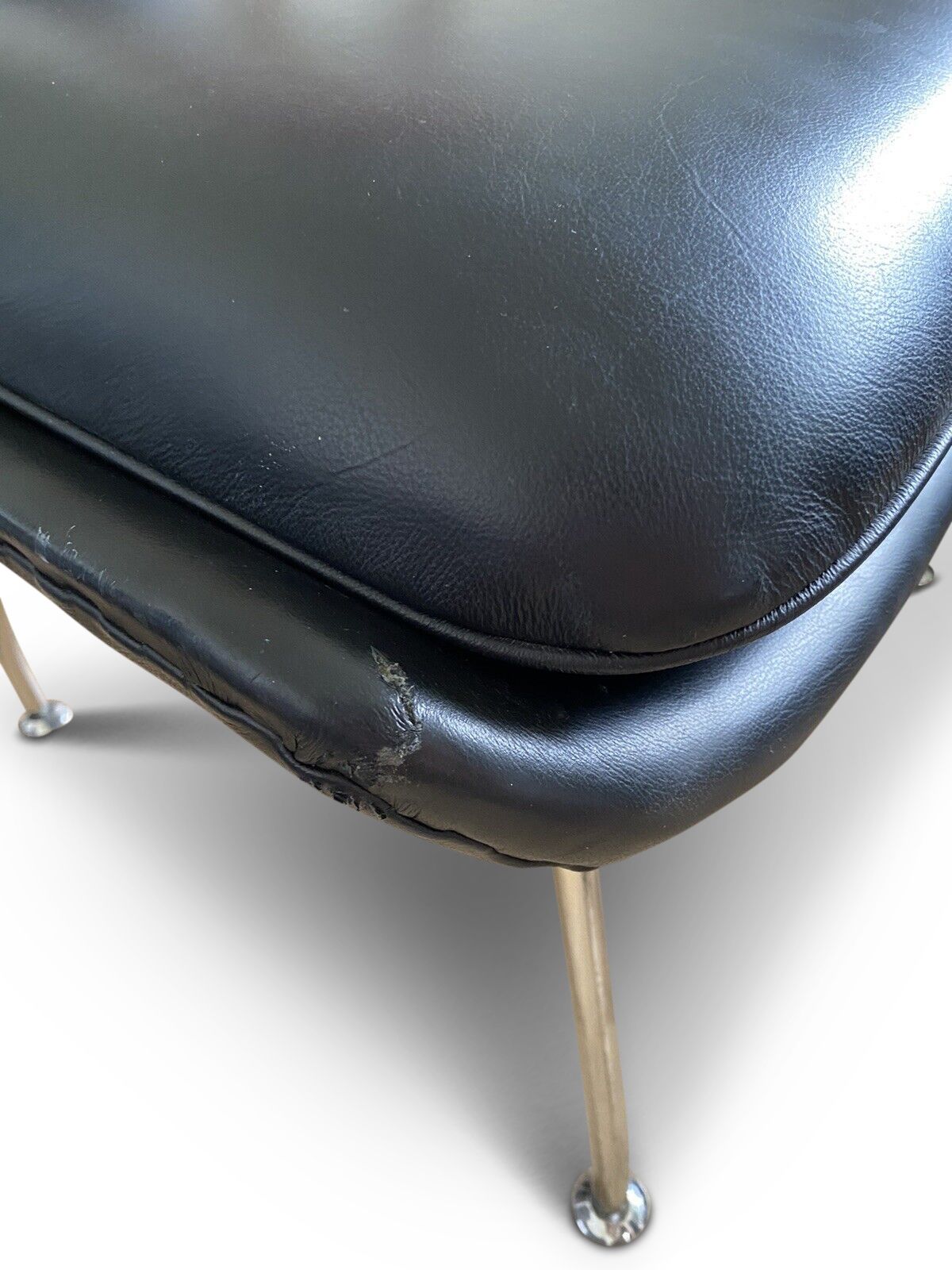 Hans J Wegner Ch445 Design Premium Black Leather And Stainless Steel Wing Armchair Complete With Matching Footstool Ol photo Furniture
