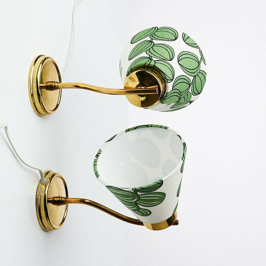 Pair Of Wall Lamps With Green Lampshades, Sweden, 20th Century photo furniture