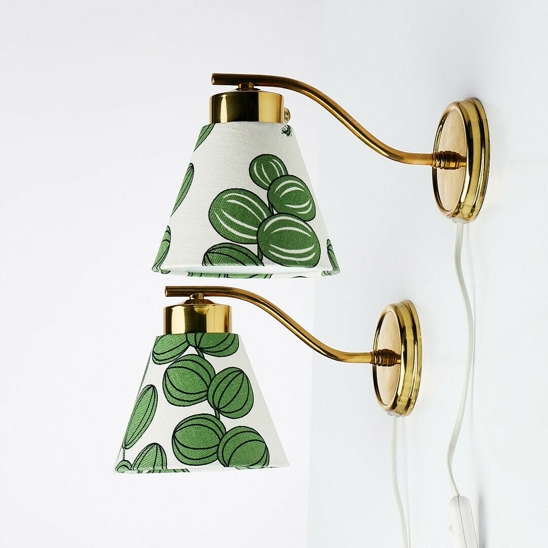 Pair Of Wall Lamps With Green Lampshades, Sweden, 20th Century