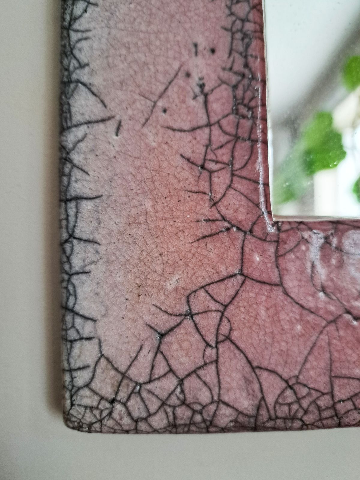 Mid Century Crackled Pink Ceramic Wall Mirror In Style Of Mithé Espelt photo 880.0