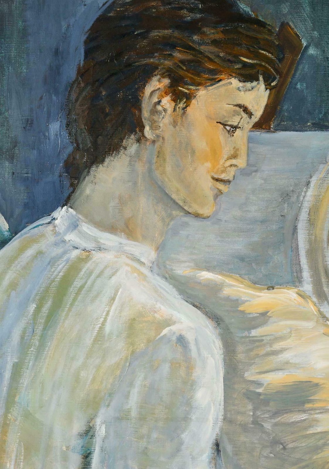 Painting, Oil On Canvas By Artist Evelyne Luez, "Le Peintre à Son Chevalet". photo Art