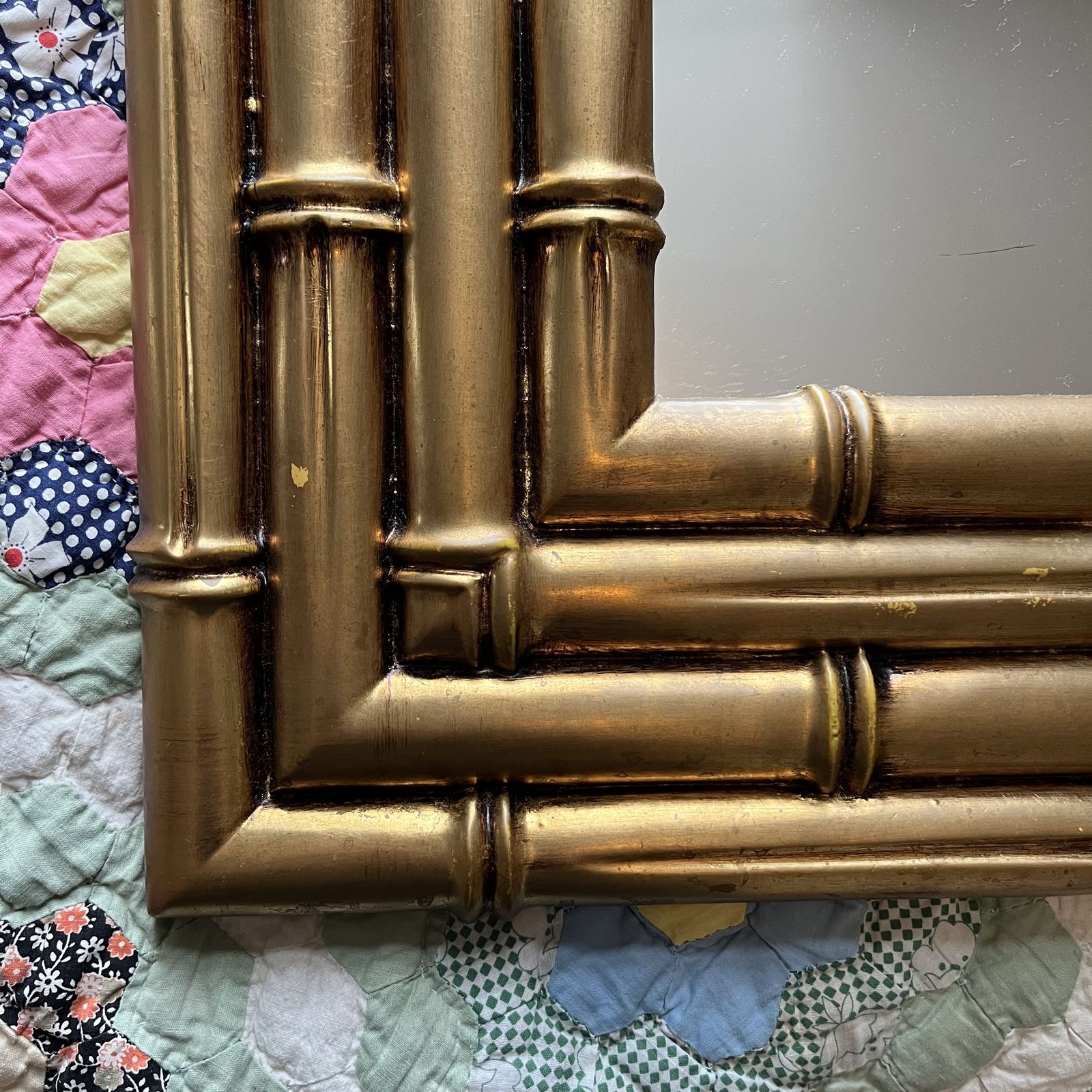 Large Striking Gold Faux Bamboo Wall Mirror photo for sale