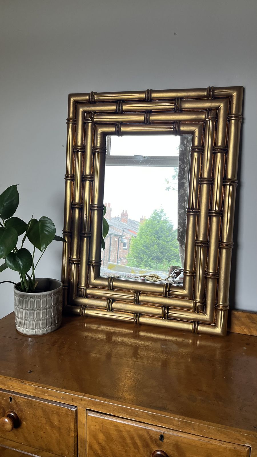 Large Striking Gold Faux Bamboo Wall Mirror