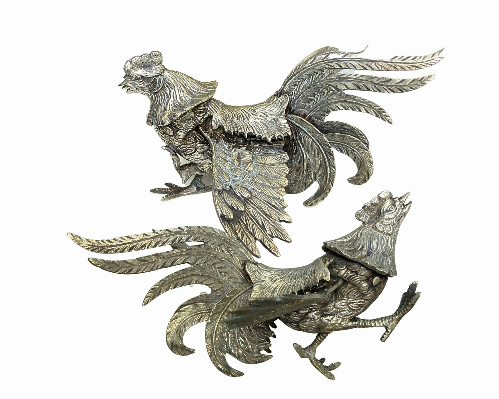 Zilveren Fazantenpaar | Vogelbeeldjes | Tafelstukken | 21 Cm | Ca. Jaren 1950