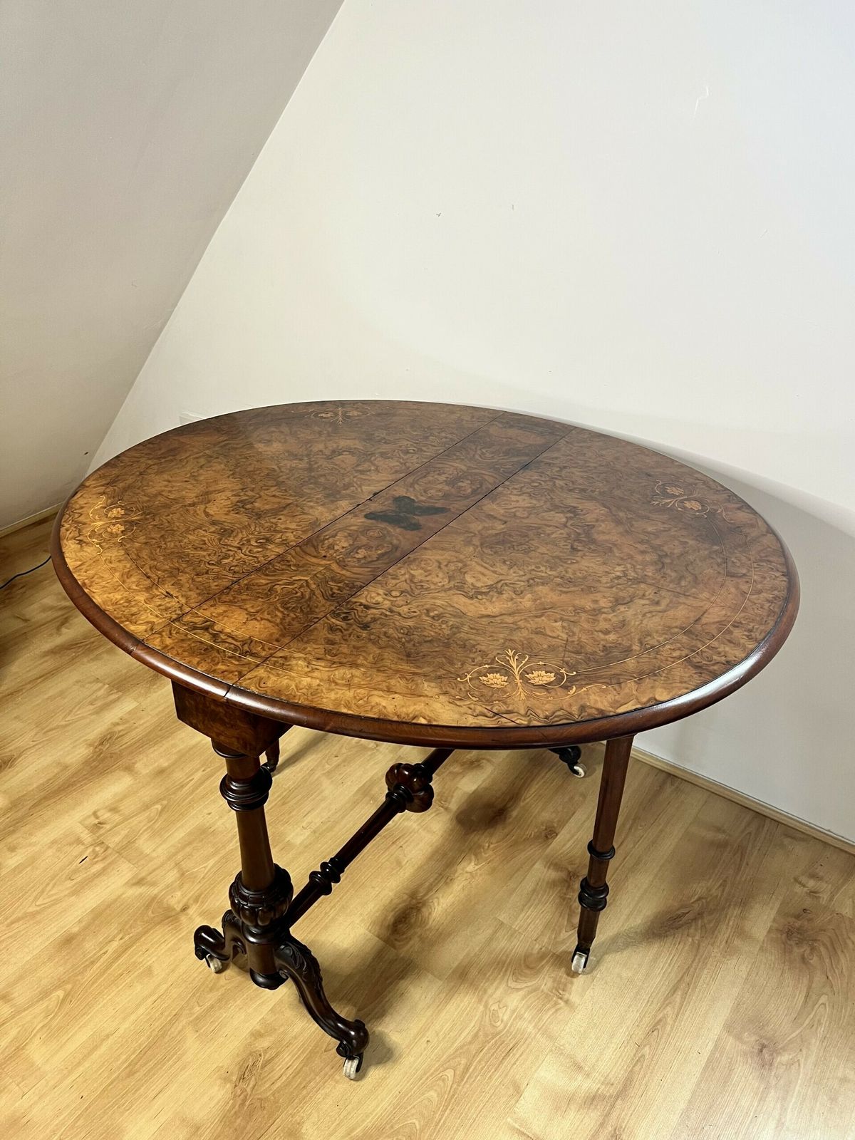 photo for sale Fantastic Quality Victorian Burr Walnut Inlaid Sutherland Table