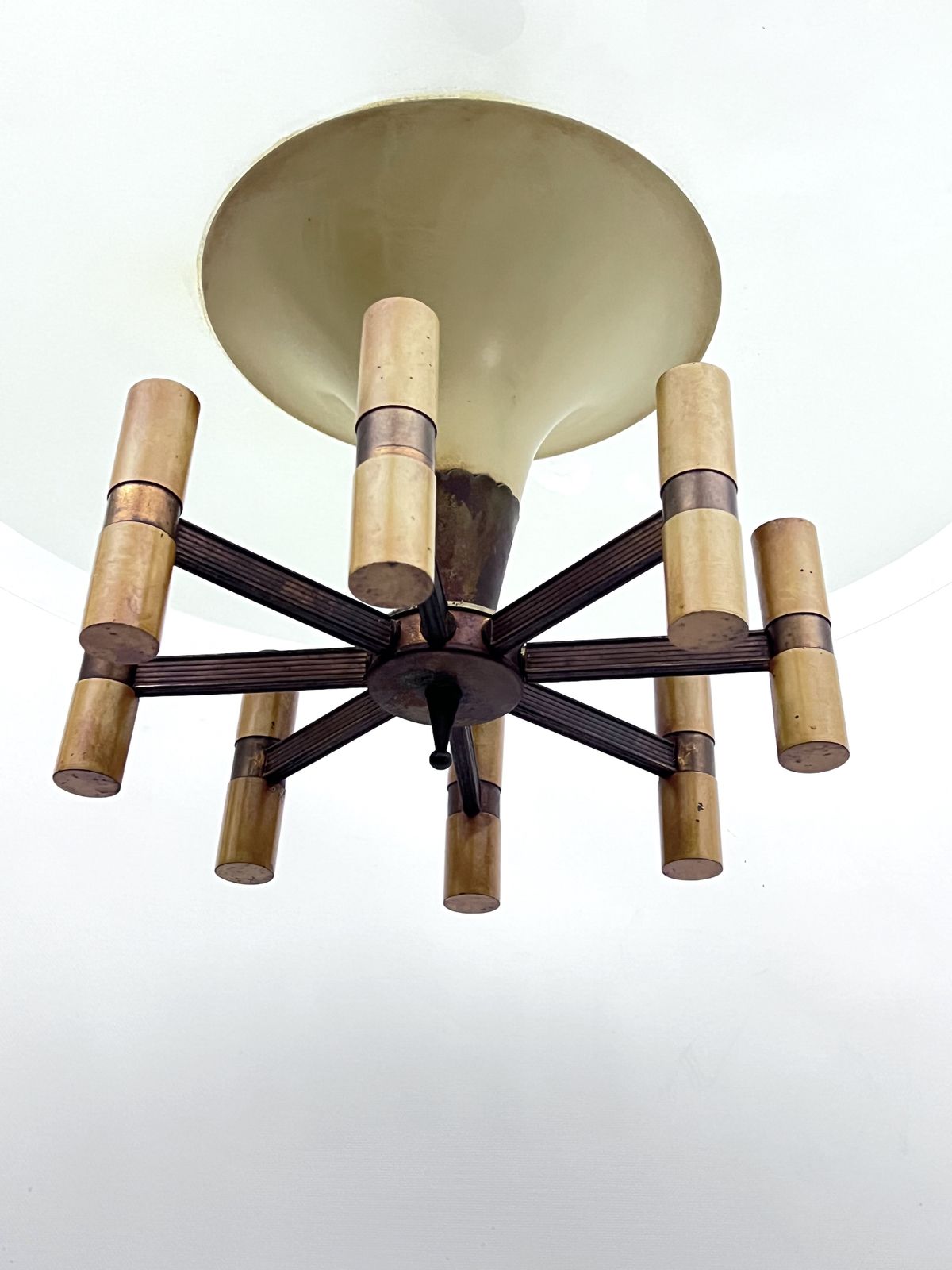 Mid Century Fontana Arte Manner Curved Glass Disk Chandelier. Italy 1950s photo 4959.5