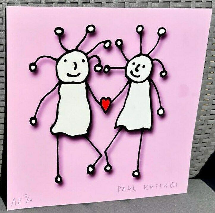 Original Signed Paul Kostabi Sprkl Love (Pink) Artists Proof