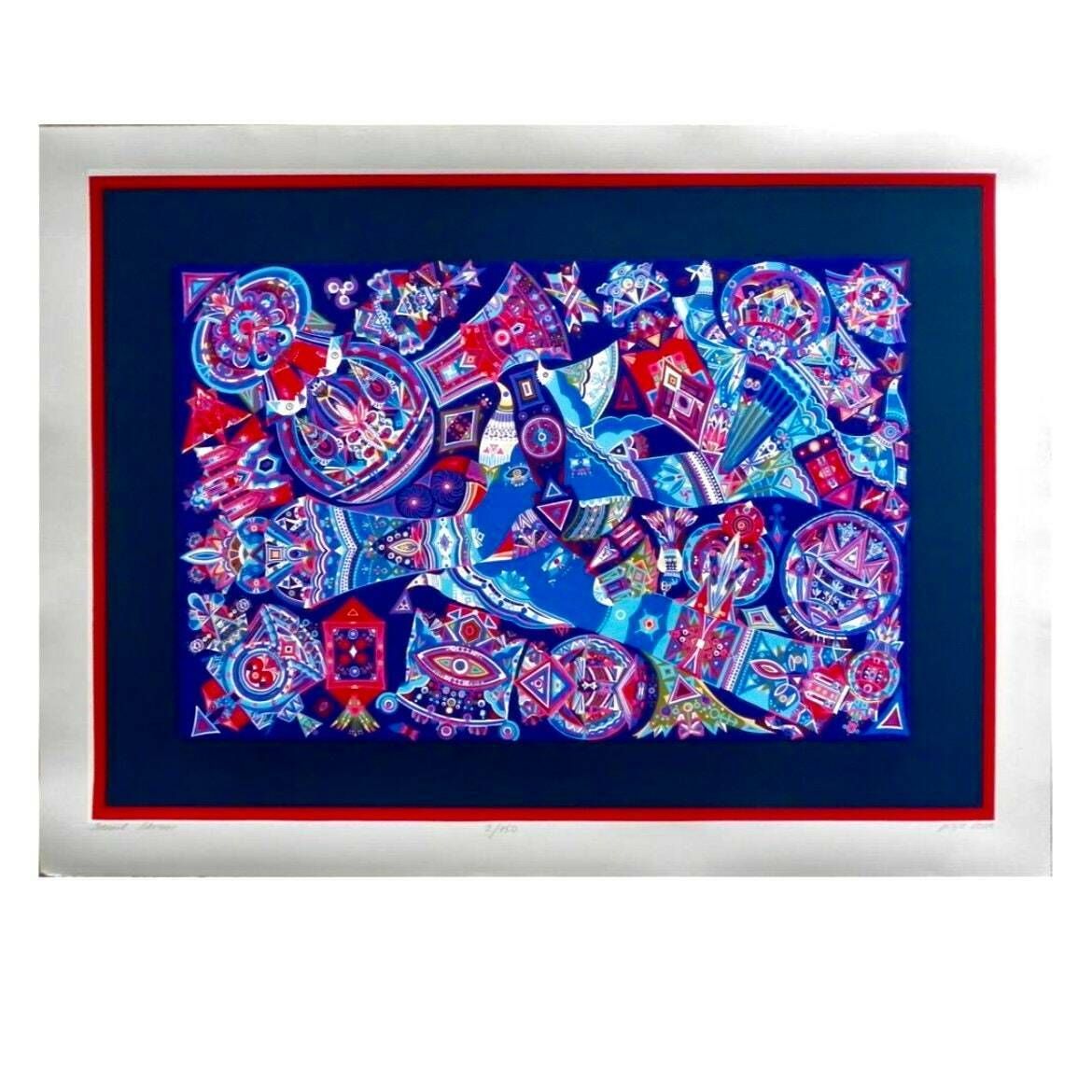 Hand Signed Large Vintage Screen Print Samuel Ackerman (Ukrainian   French   Israeli) Contemporary Abstract Artist